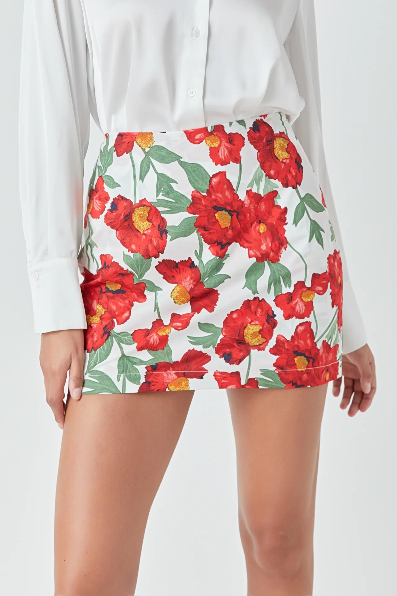 Cotton Floral Print Mini Skort