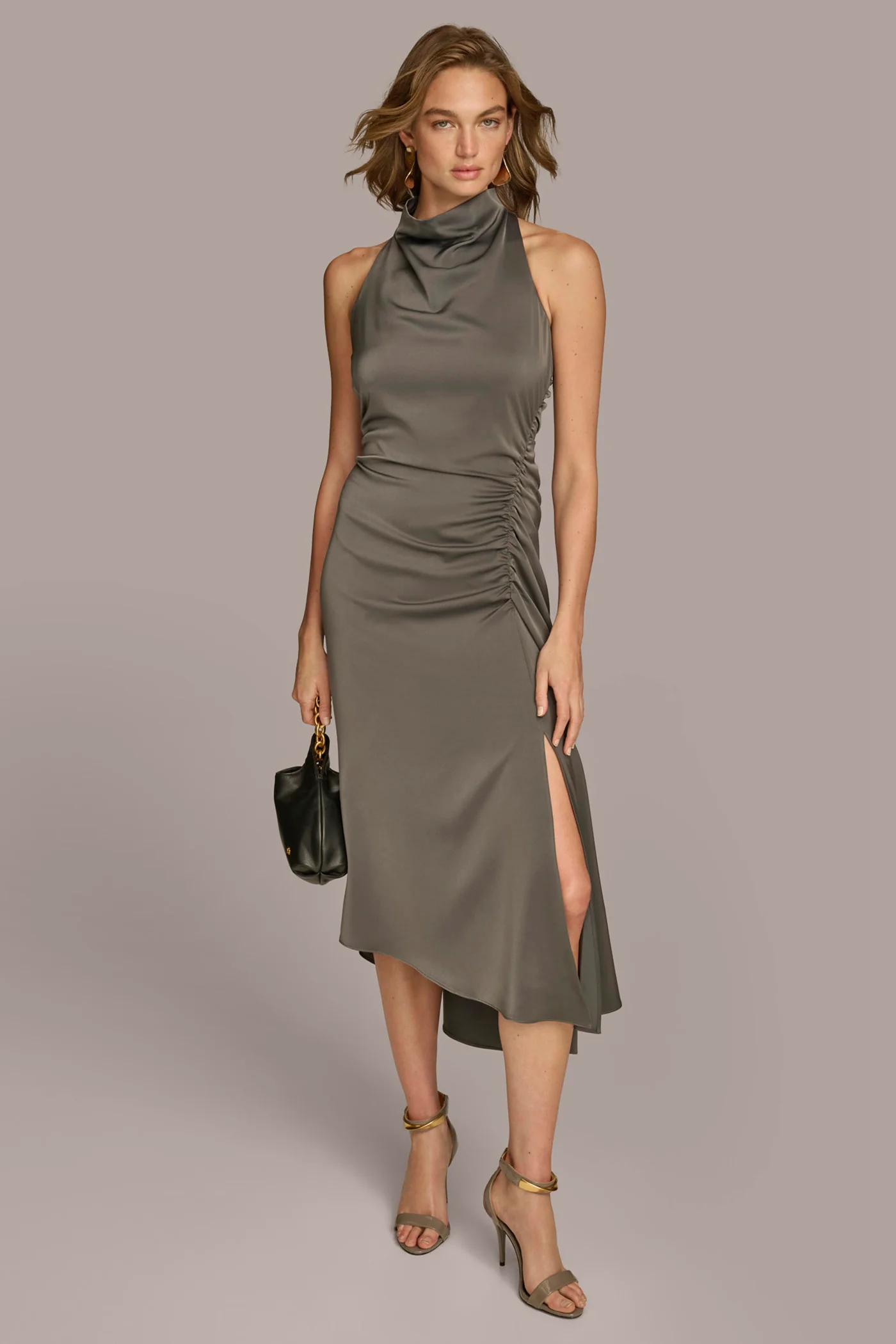 MOCK NECK A LINE MIDI DRESS