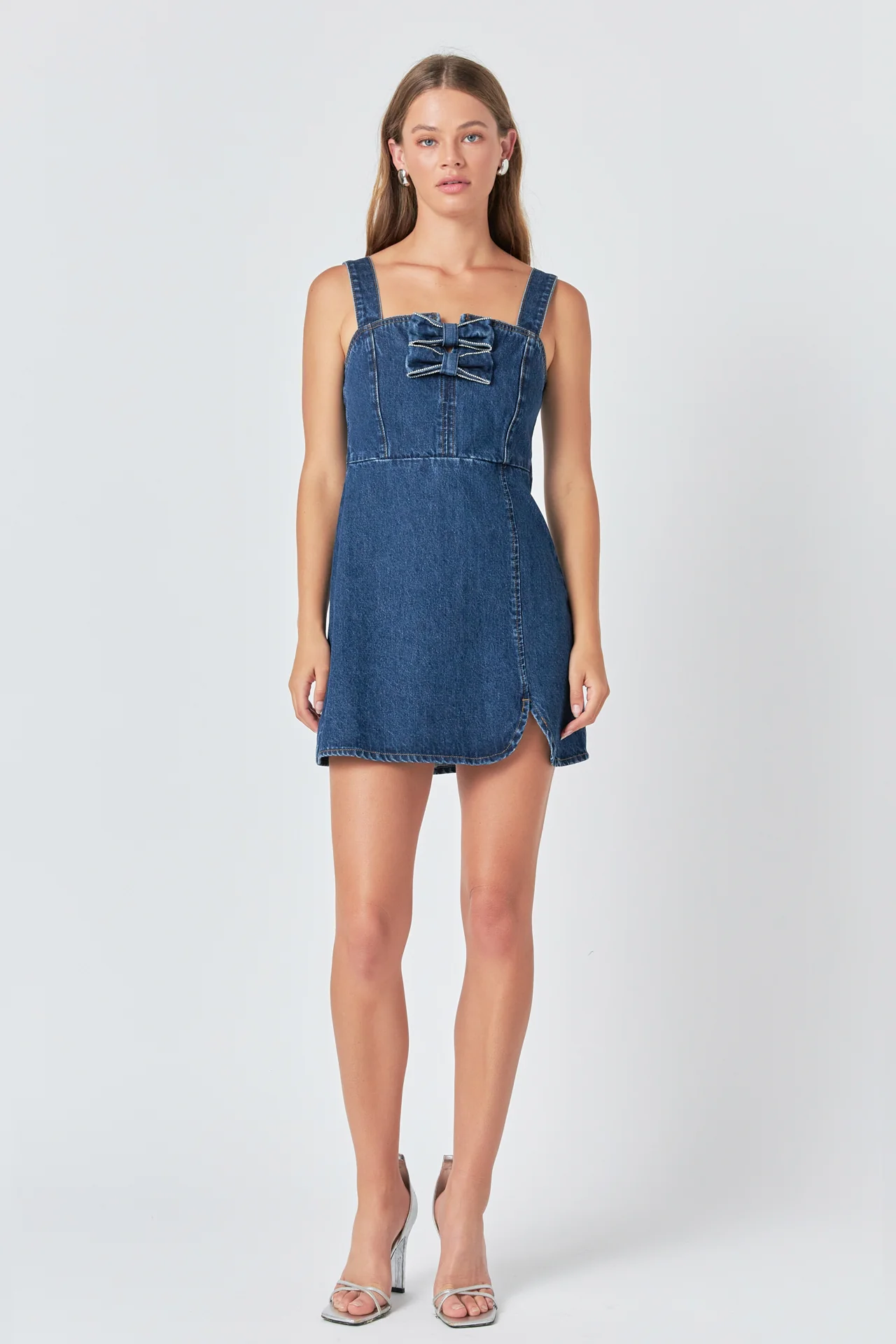 Bow Trim Denim Mini Dress