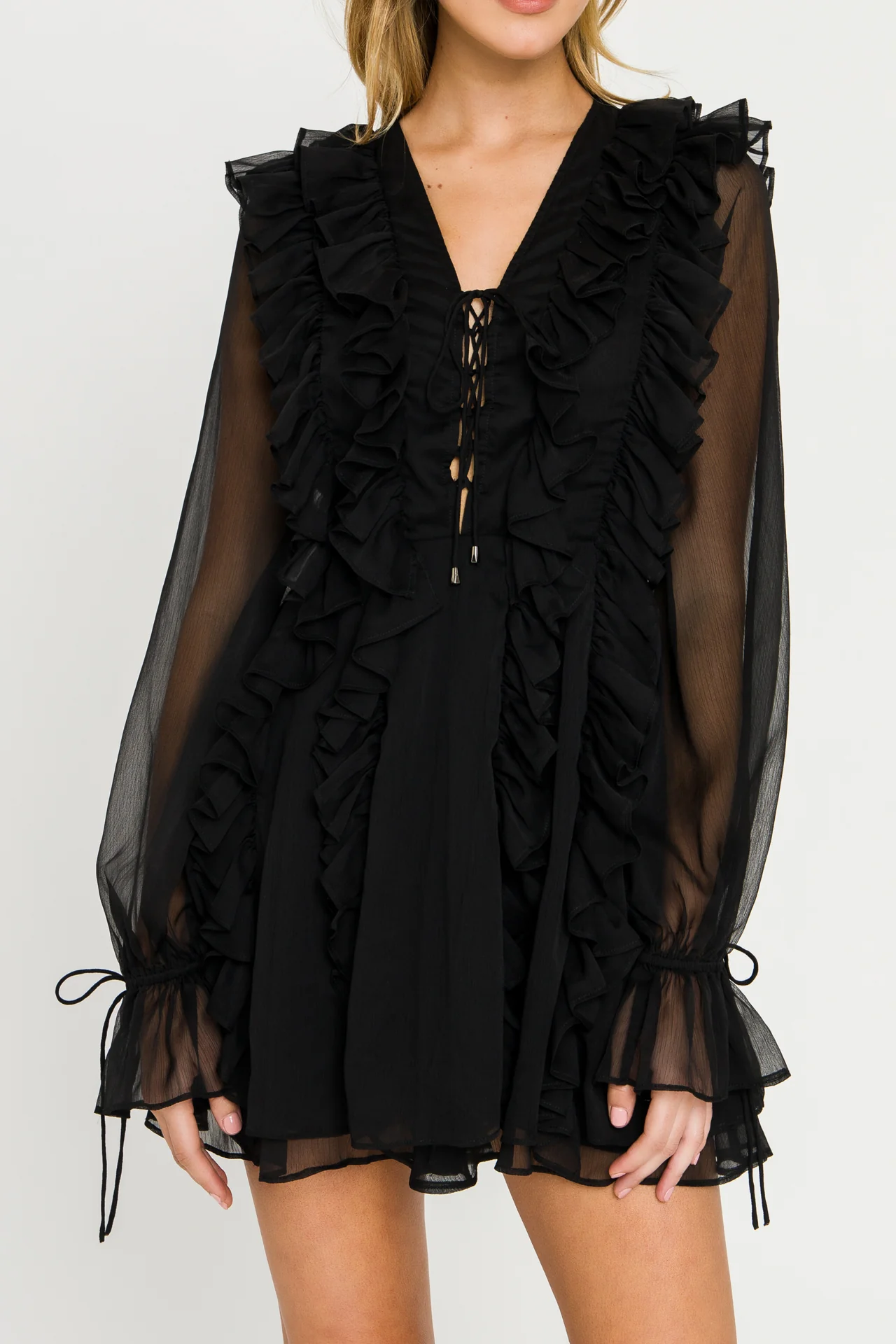 Long-Sleeve Ruffle Mini Dress