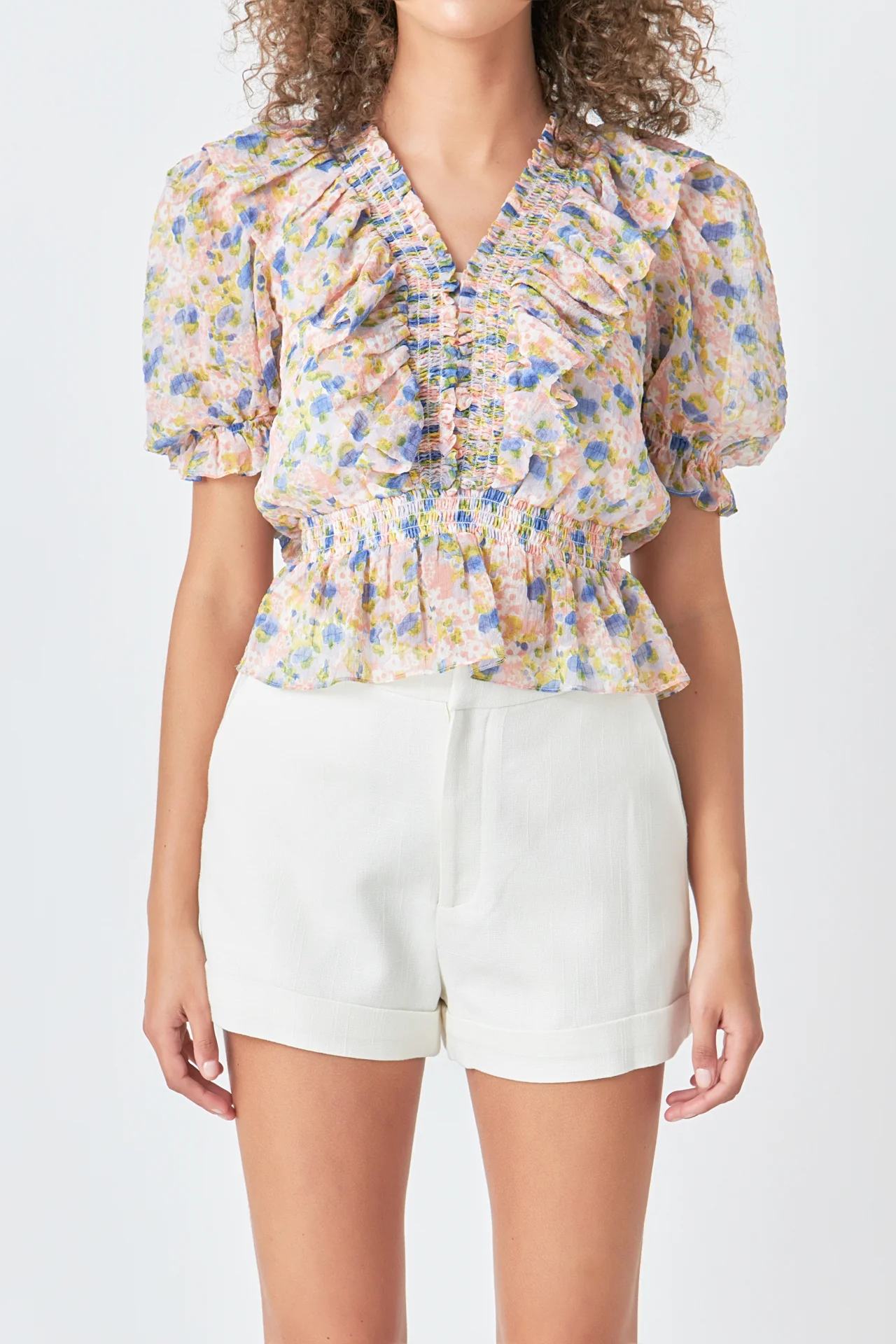 Ruffle Bodice top with Puff Sleeves