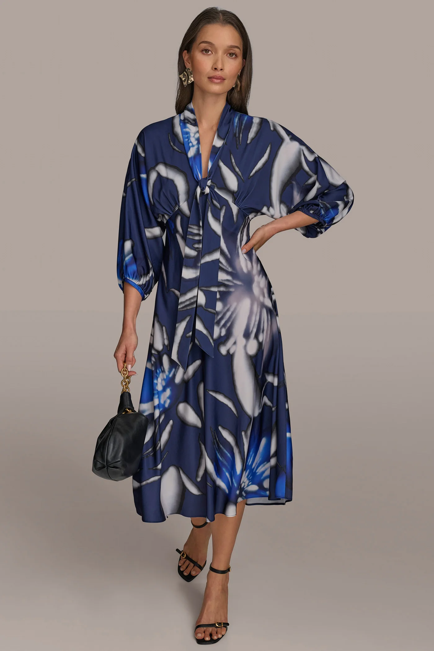 TIE NECK A LINE DRESS