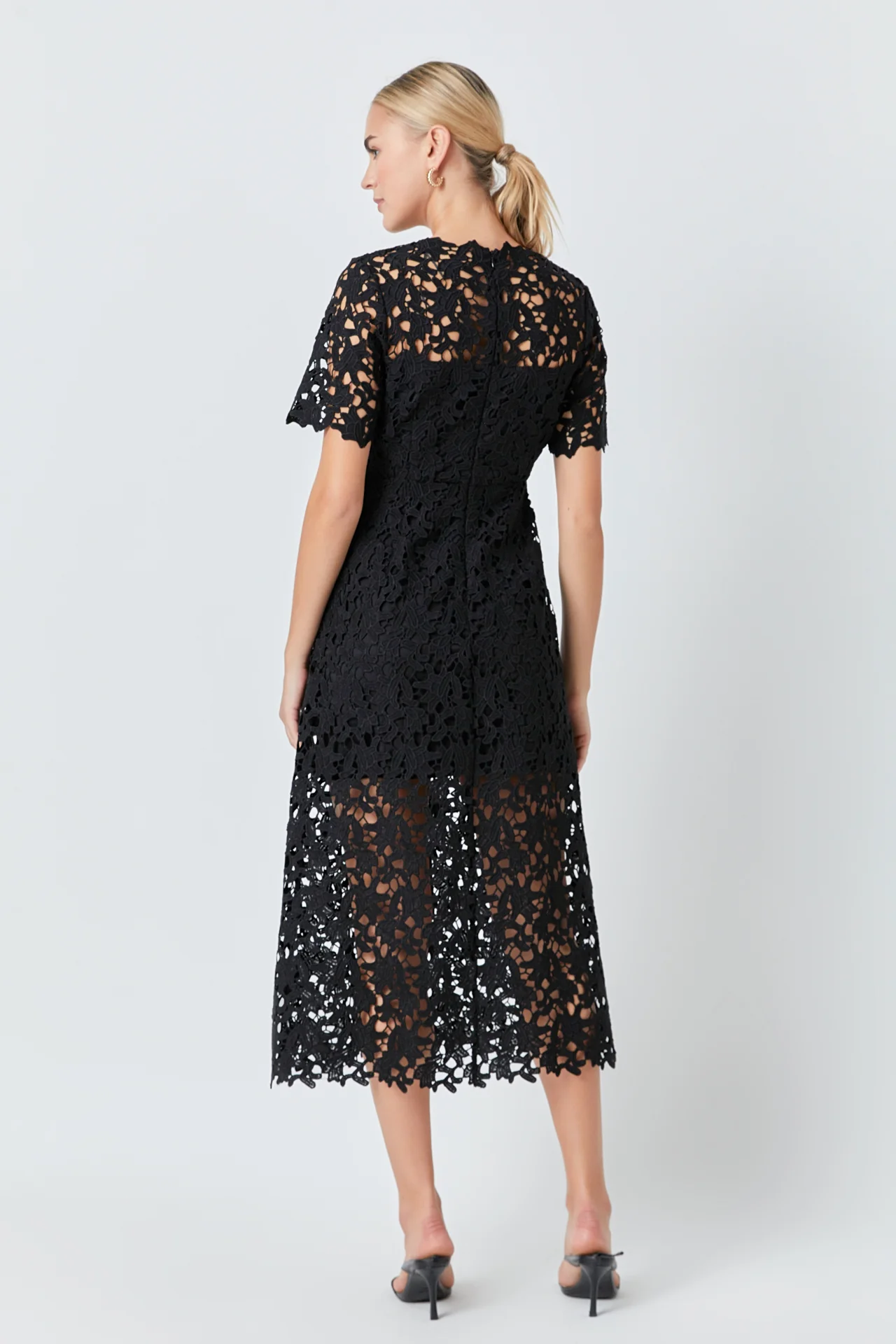 All Over Lace Short Sleeves Midi Dress