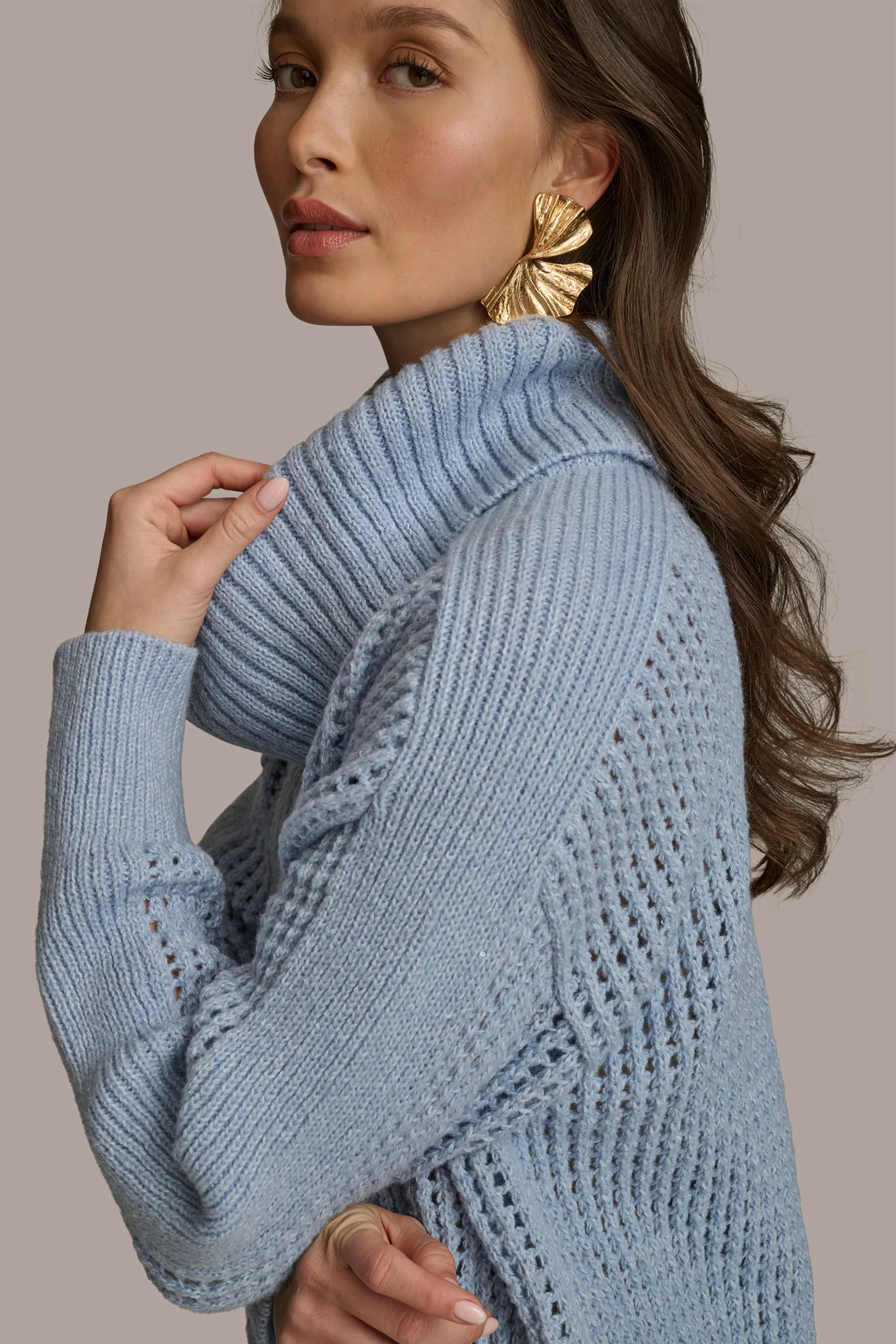 COWL NECK CUTOUT SWEATER