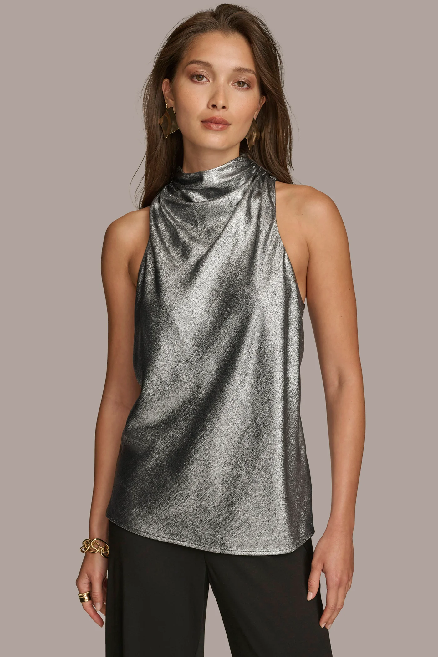 METALLIC HIGH COWL TOP