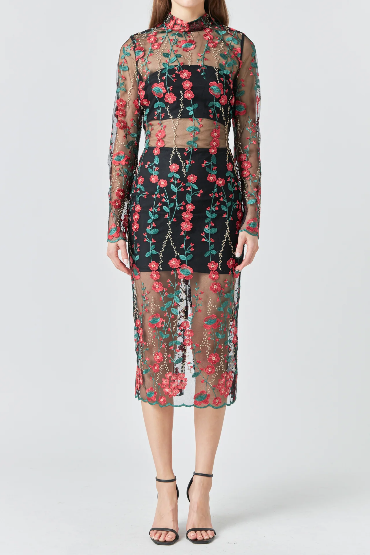 Floral Embroidered Midi Dress