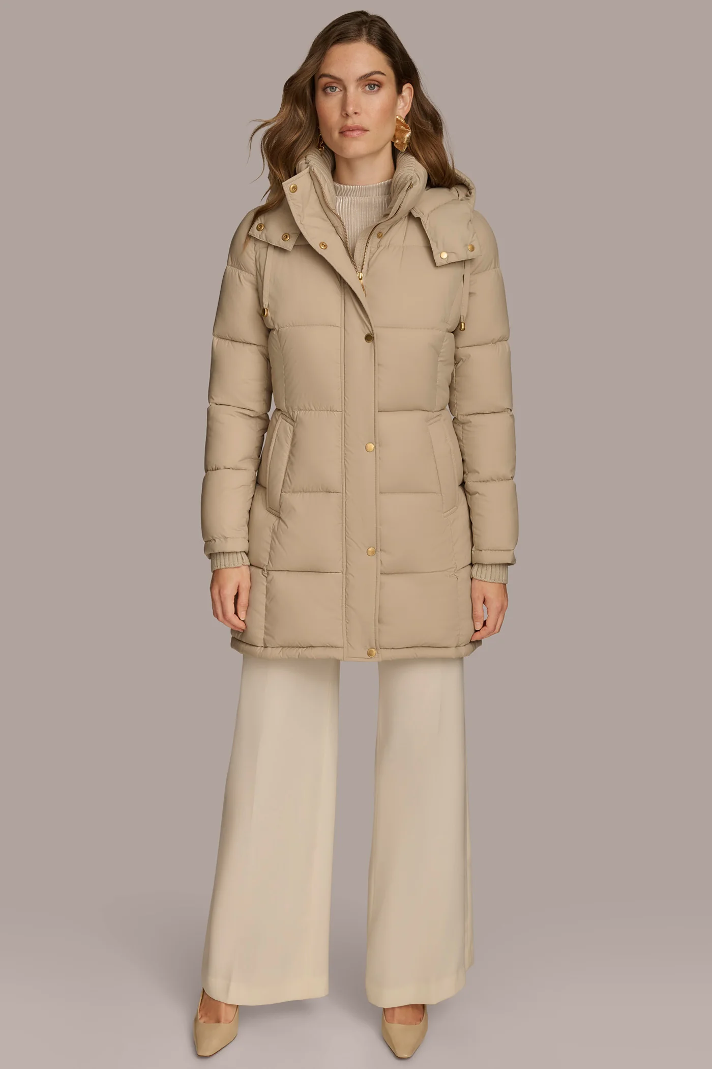 Hooded Ribbed Trim Puffer Jacket