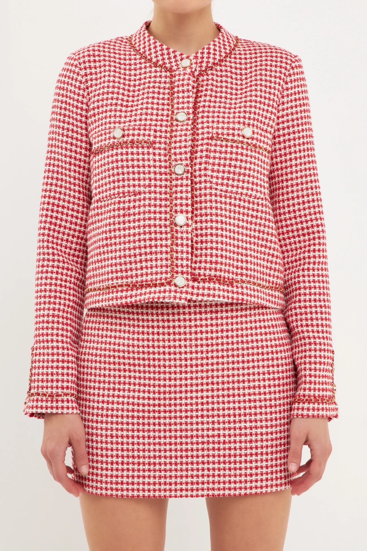 Gold Tweed Speckled Mini Tweed Check Blazer