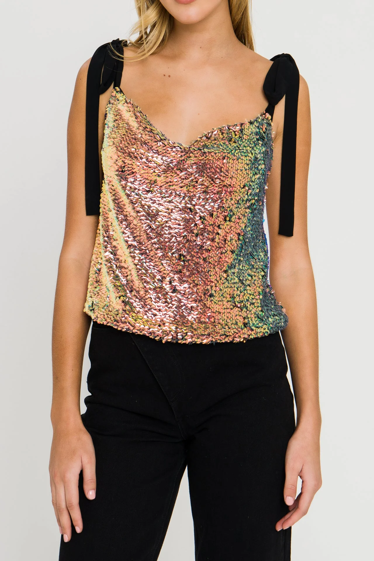 Orora Sequins Ribbon Tied Top