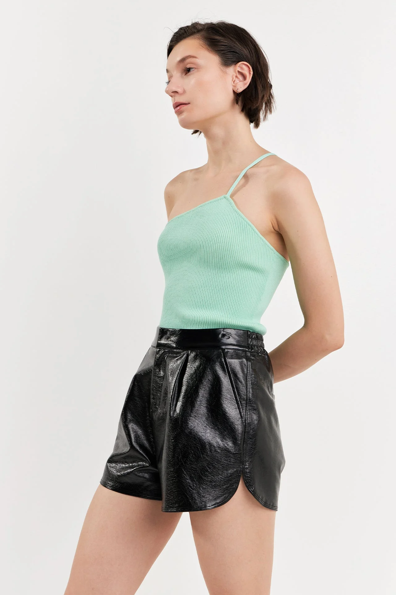 One Shoulder Strap Knit Tank Top