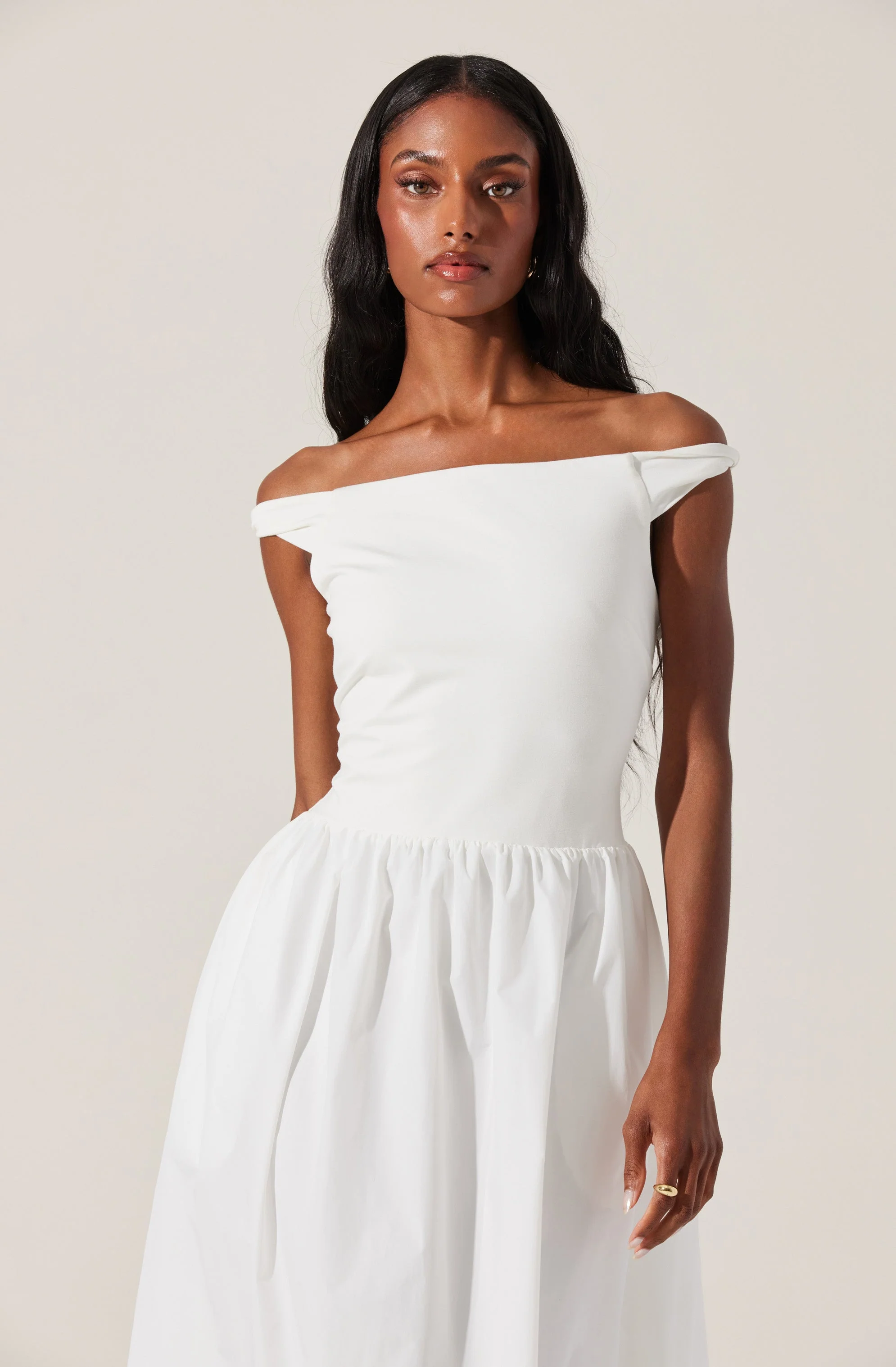 Off Shoulder Poplin Midi Dress