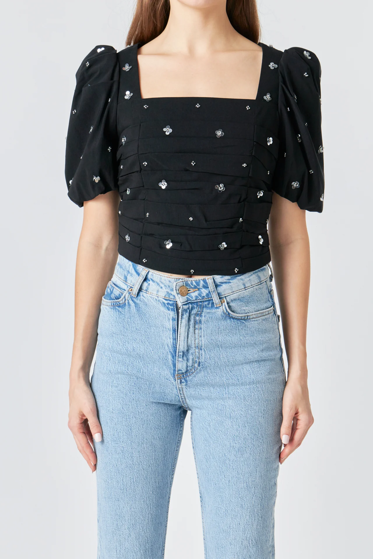 Premium Sequins Floral Embroidery Top