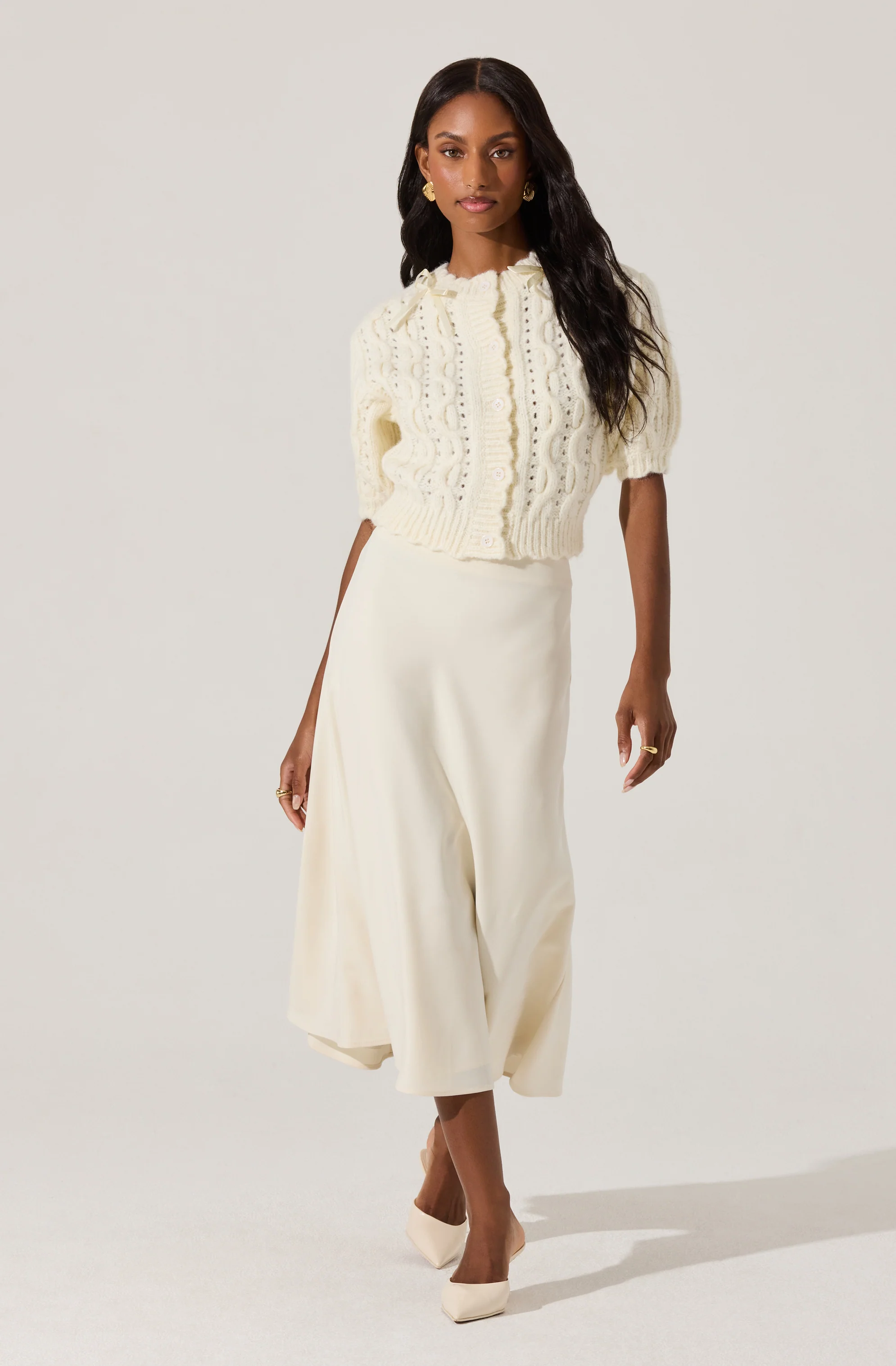 Bow Detail Cable Knit Cardigan