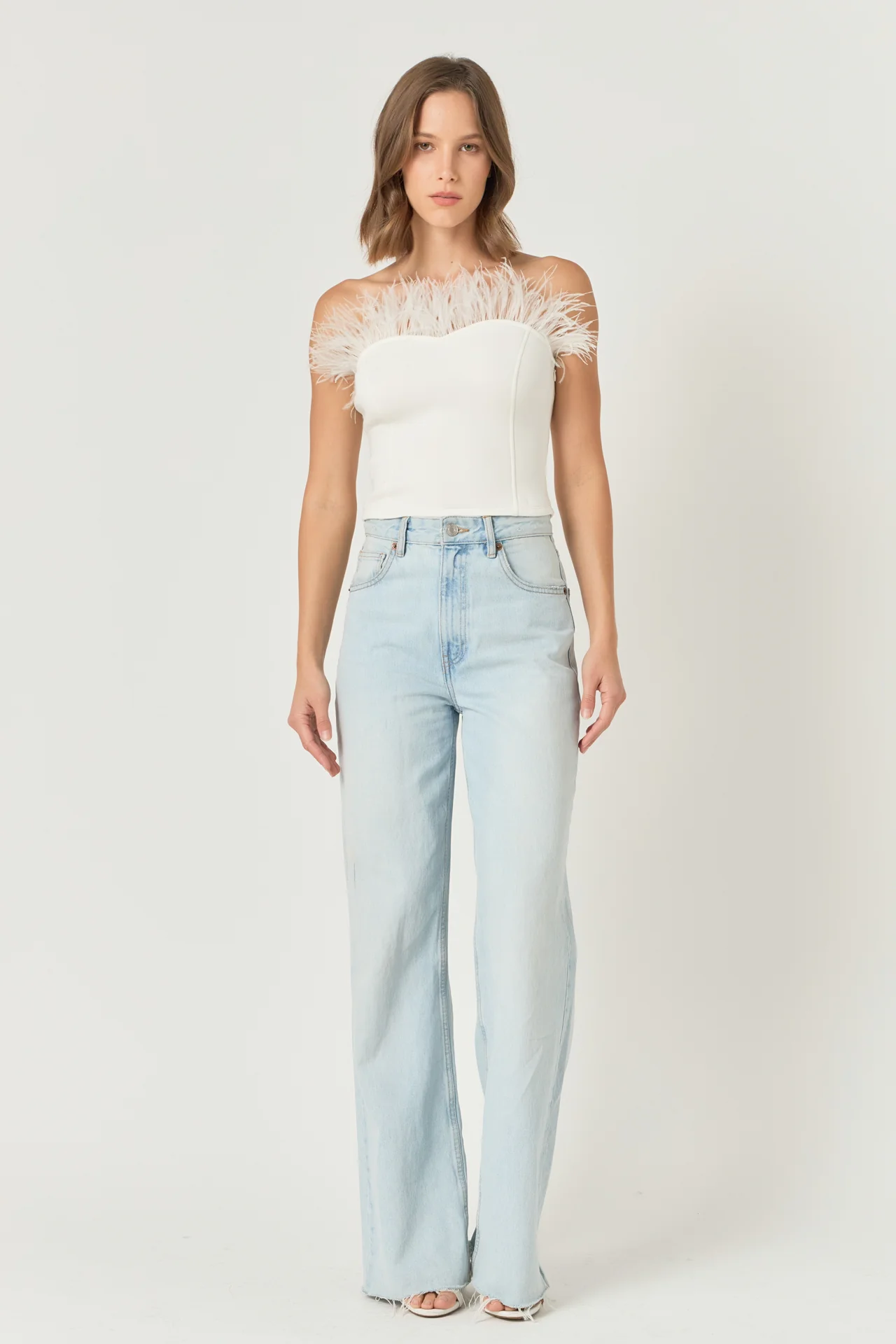 Strapless Knit Feather Top