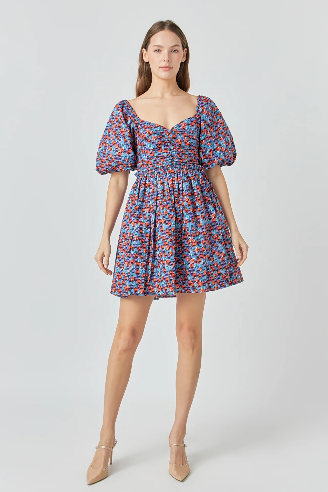 Floral Ruched Poplin Mini Dress