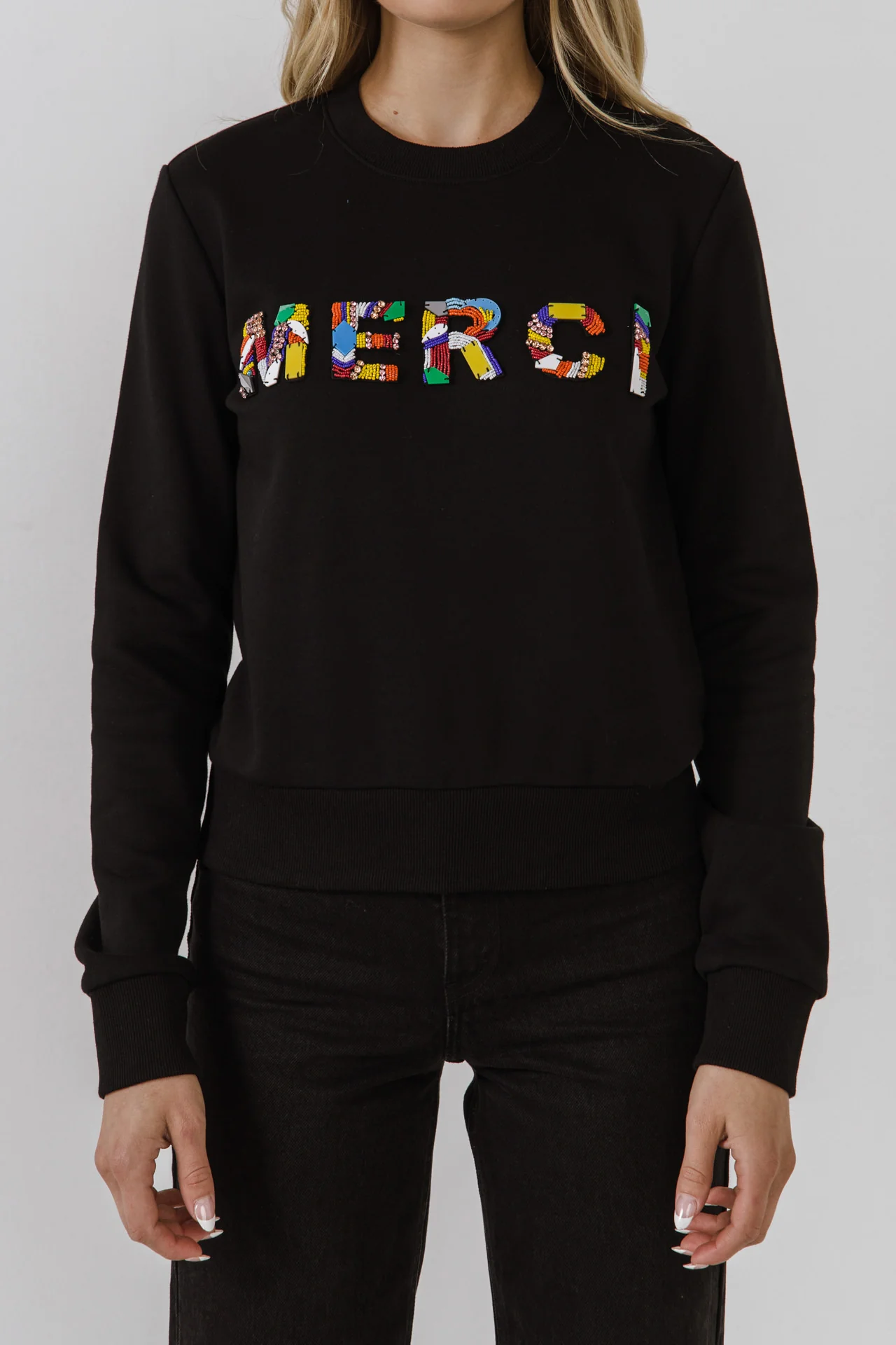 Merci Lettering Beads Sweatshirt
