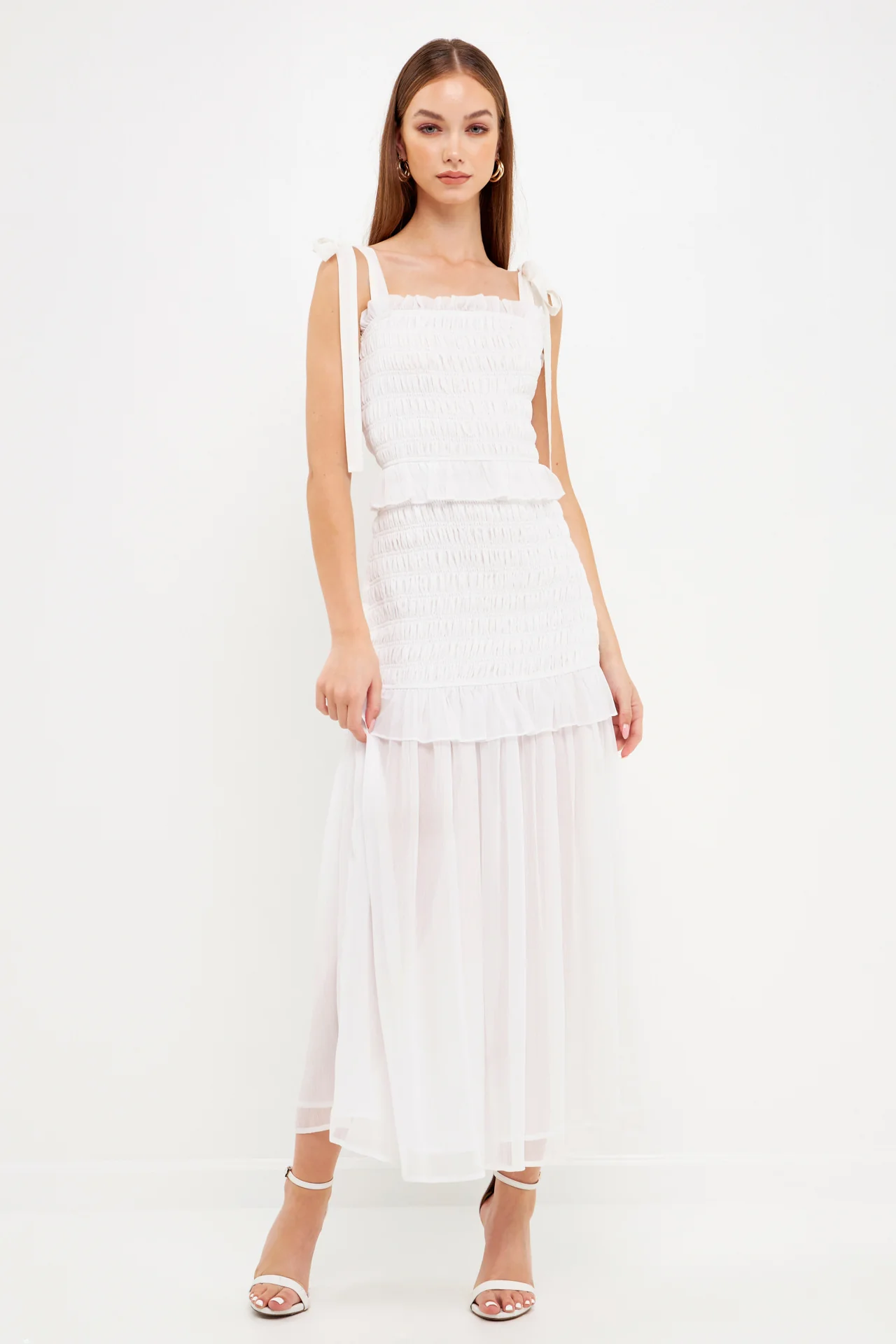 Smocked Drop Waist Combination Maxi