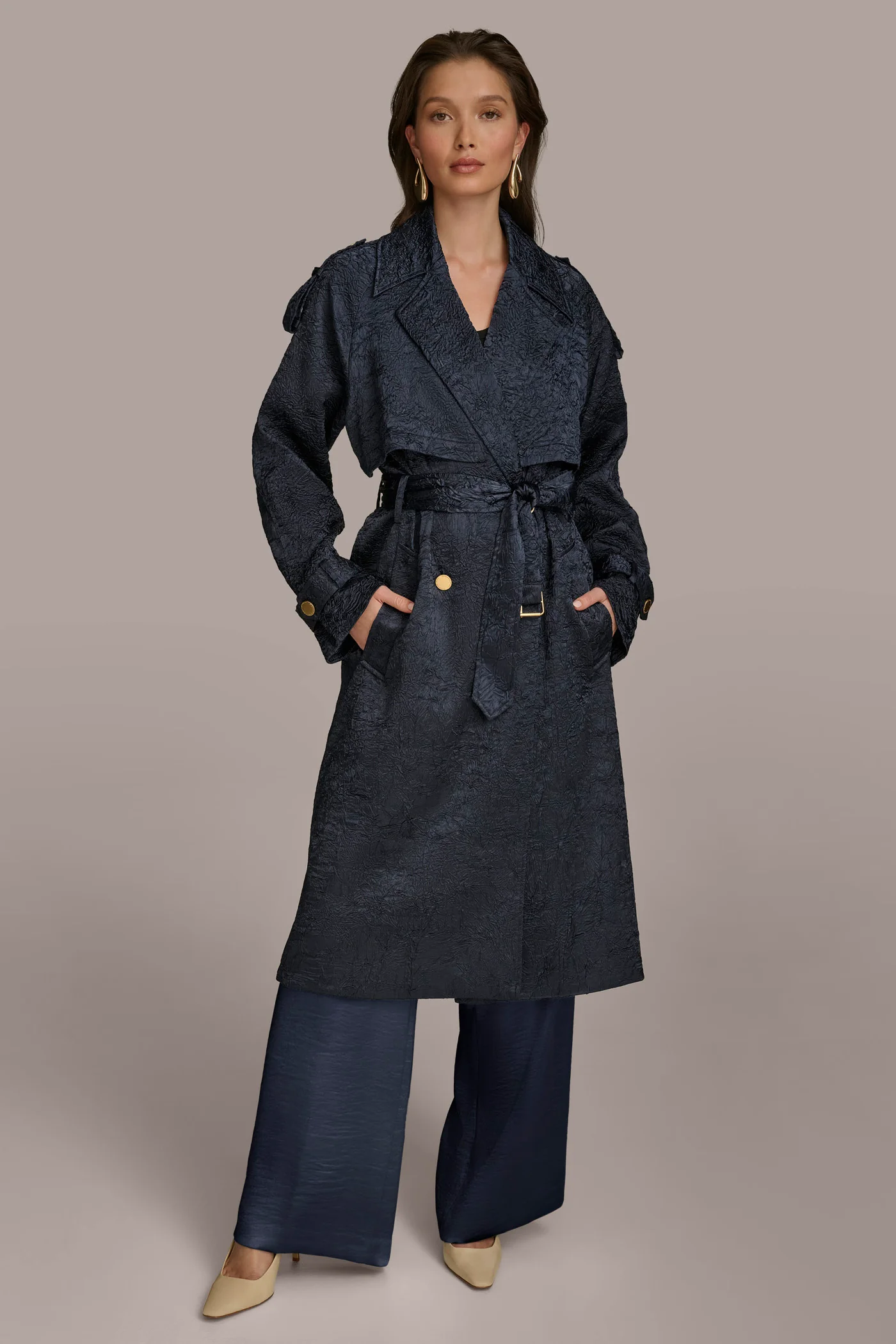 CRUSHED SATIN TRENCH COAT