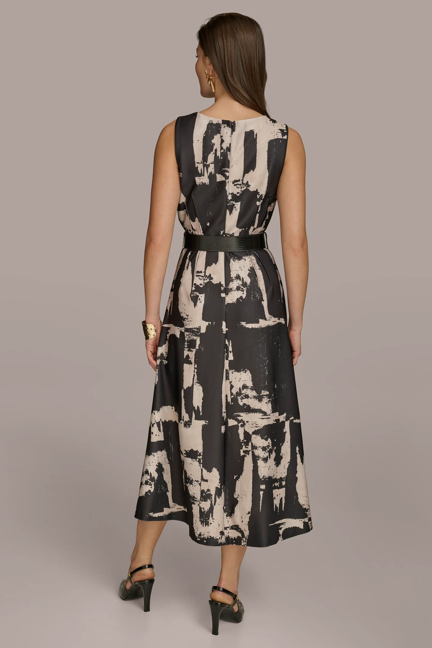 ABSTRACT PRINTED A LINE MIDI DRESS