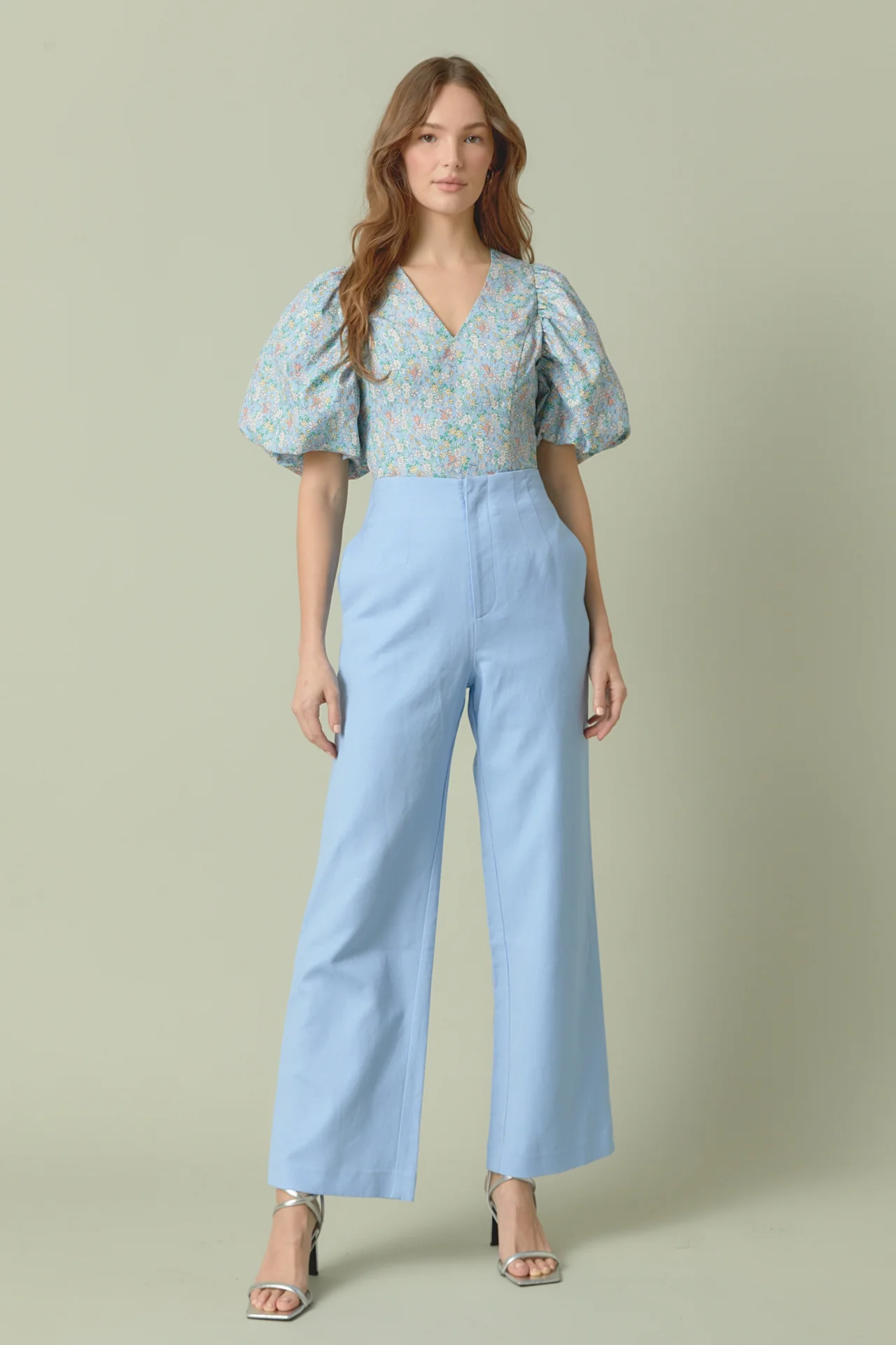 Floral Puff Sleeve Cropped Top