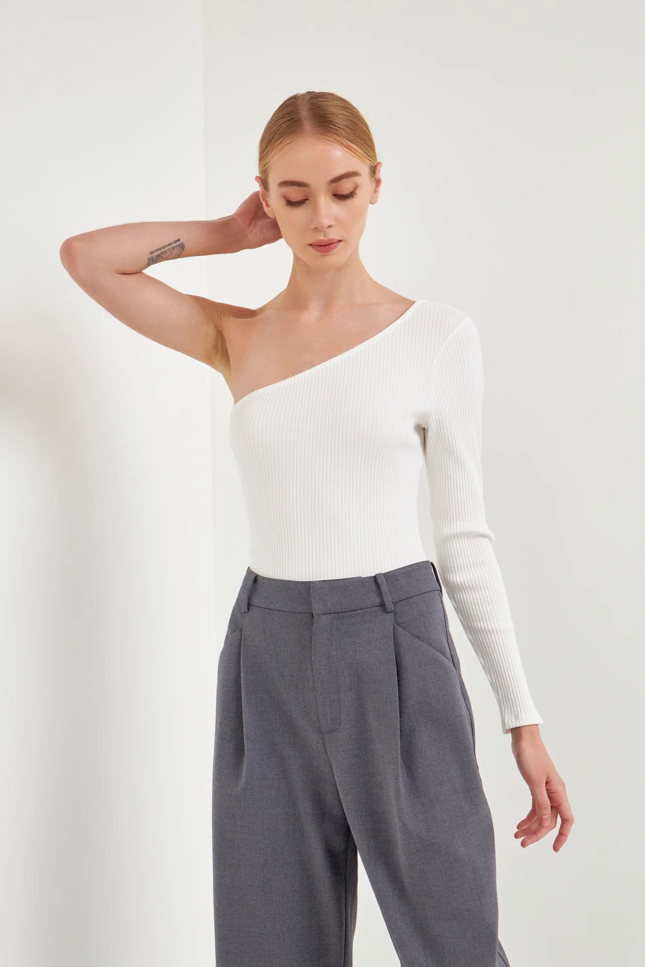 One Shoulder Ribbed Knit Bodysuit