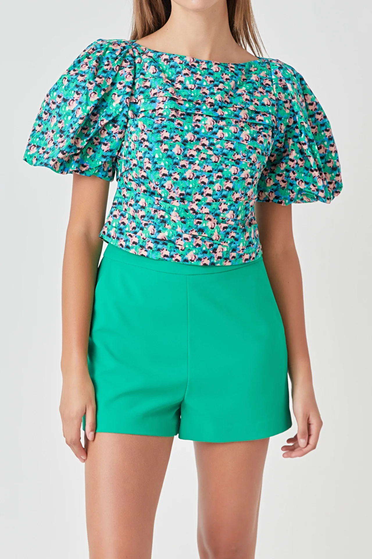 Bright Floral Ruched Poplin Top