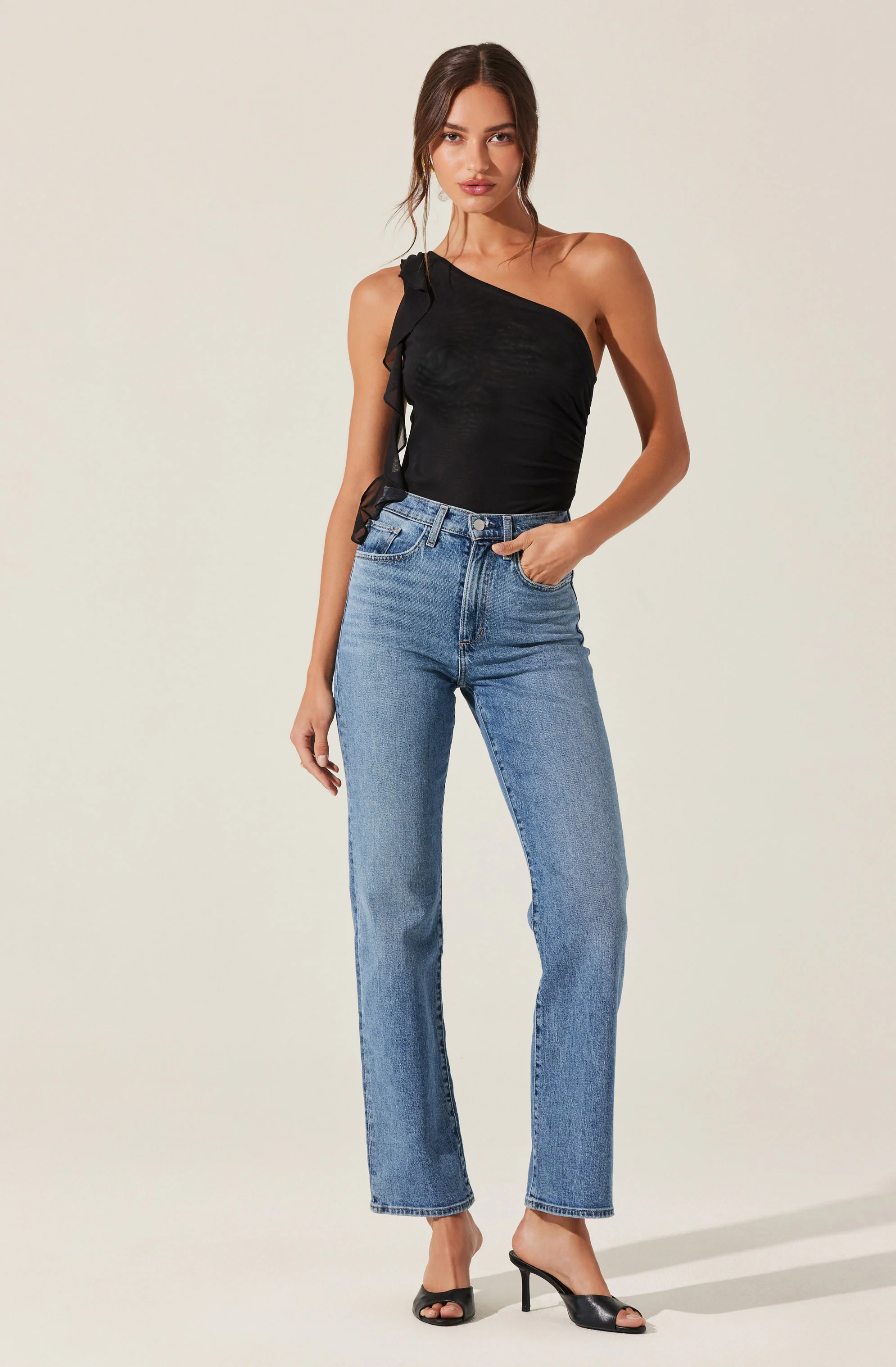 One Shoulder Ruffle Detail Top