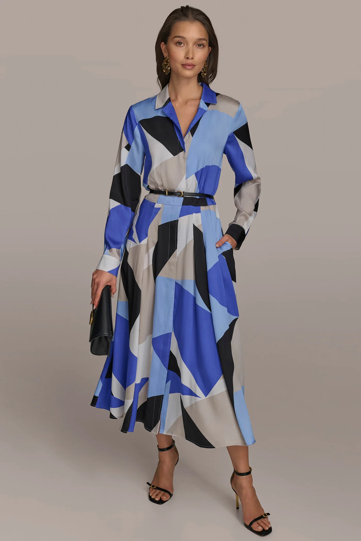 PRINTED BELTED SHIRT DRESS