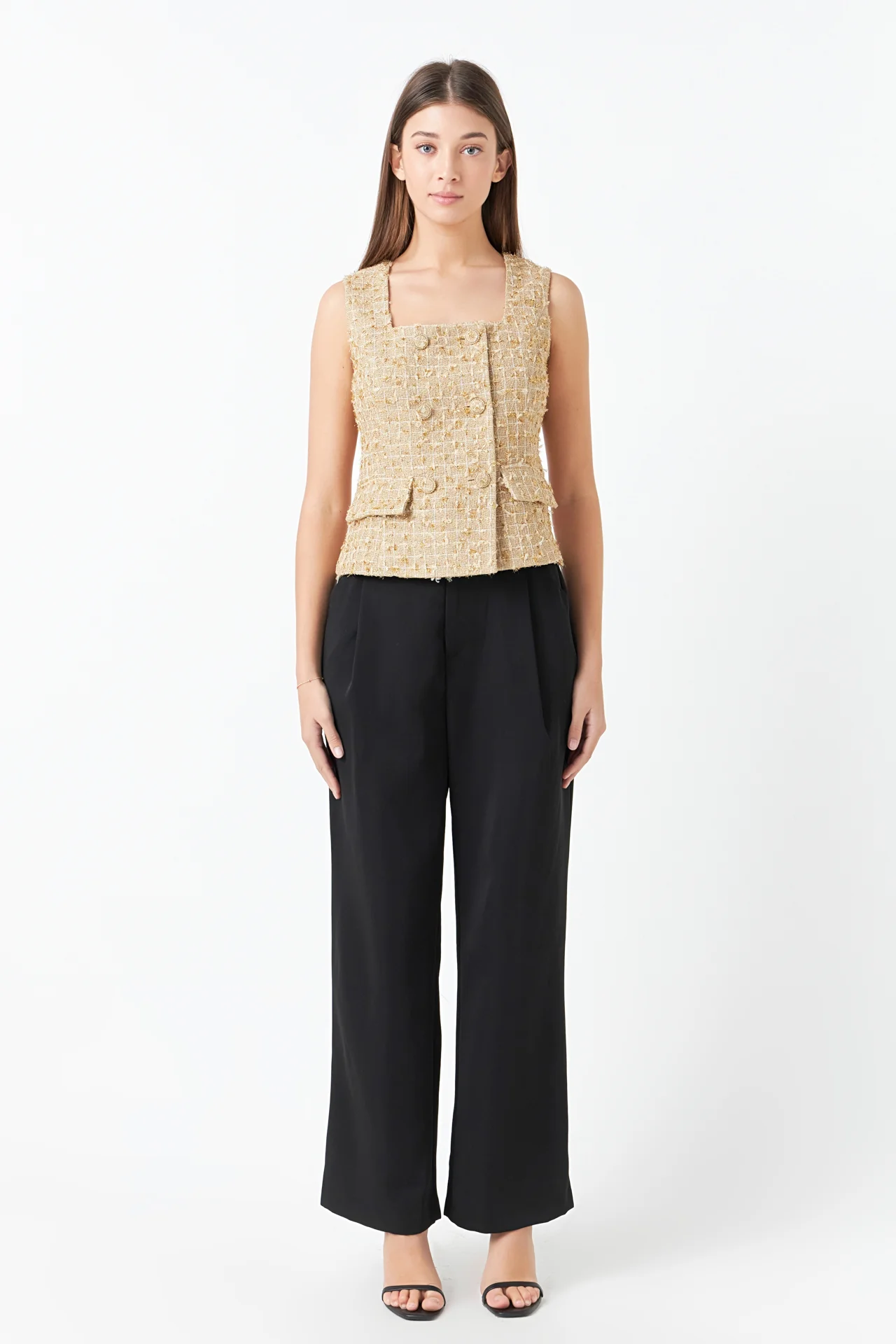 Gold Tweed Double Button Top