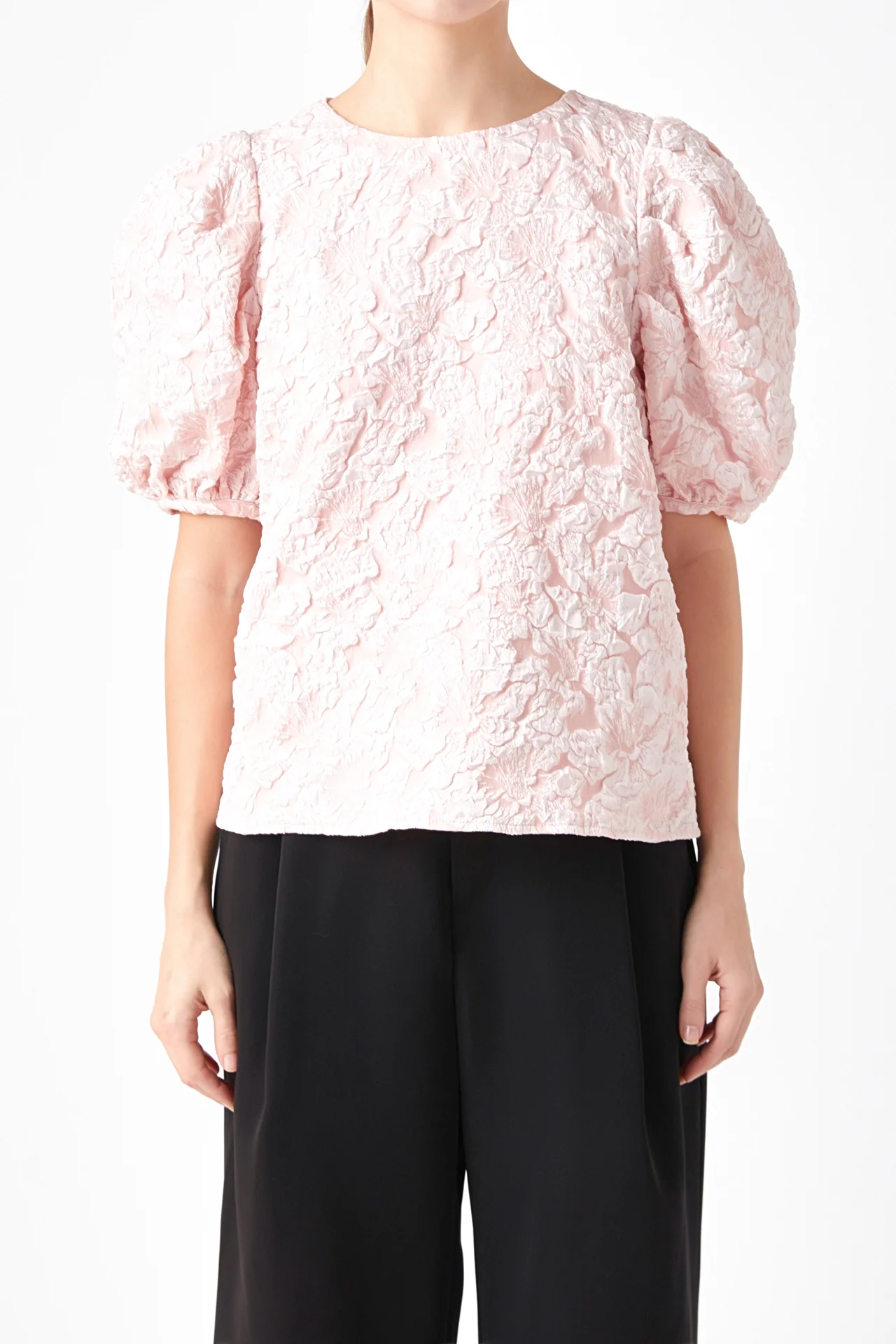 Floral Jacquard Puff Sleeve Top
