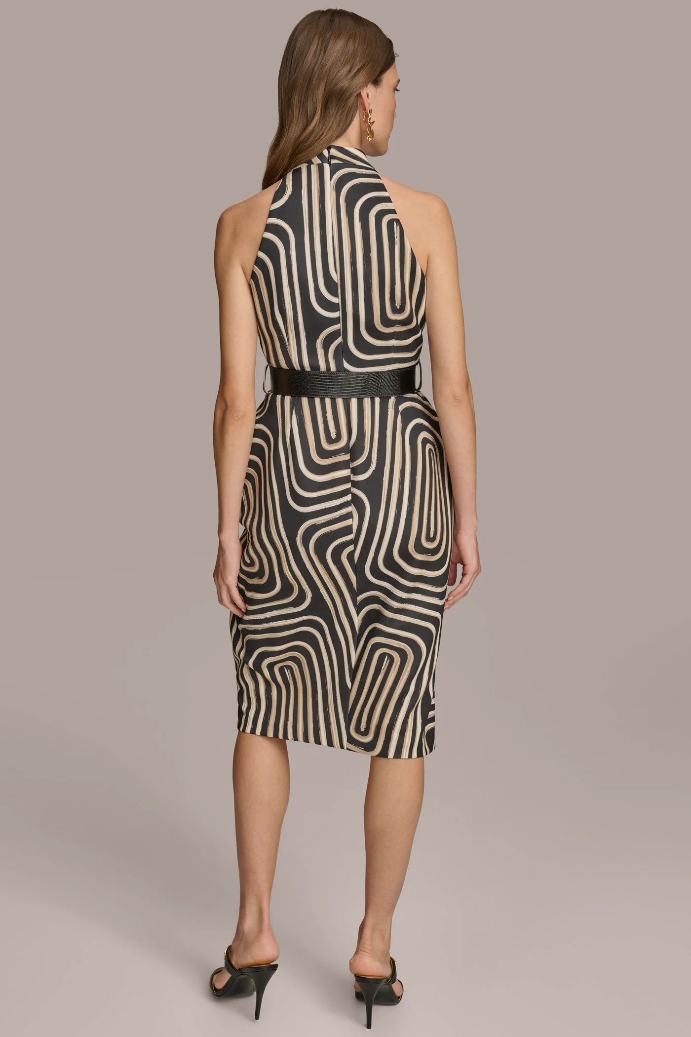 V NECK SHEATH MIDI WITH BELT