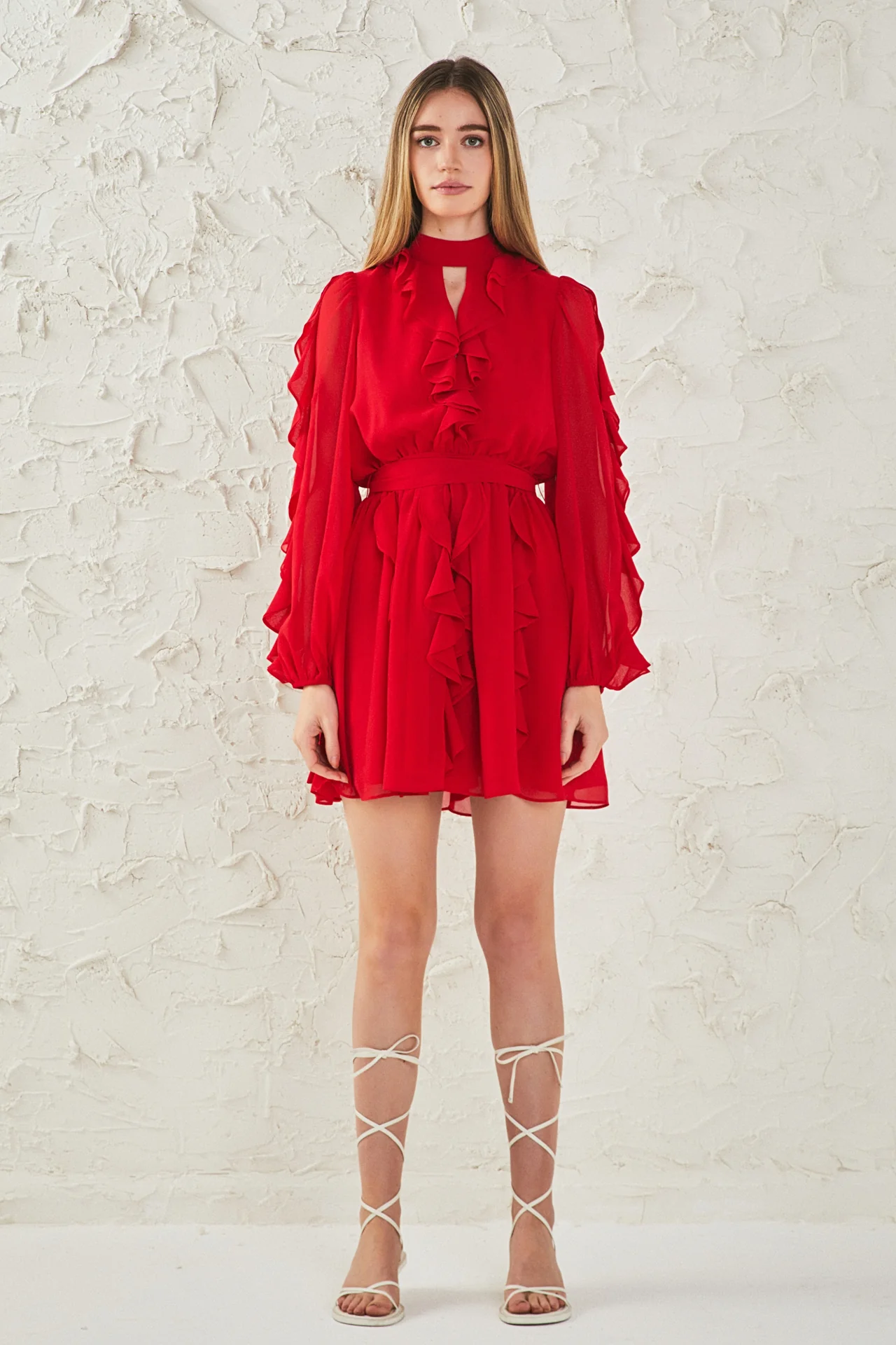 Chiffon Ruffled V Mini Dress