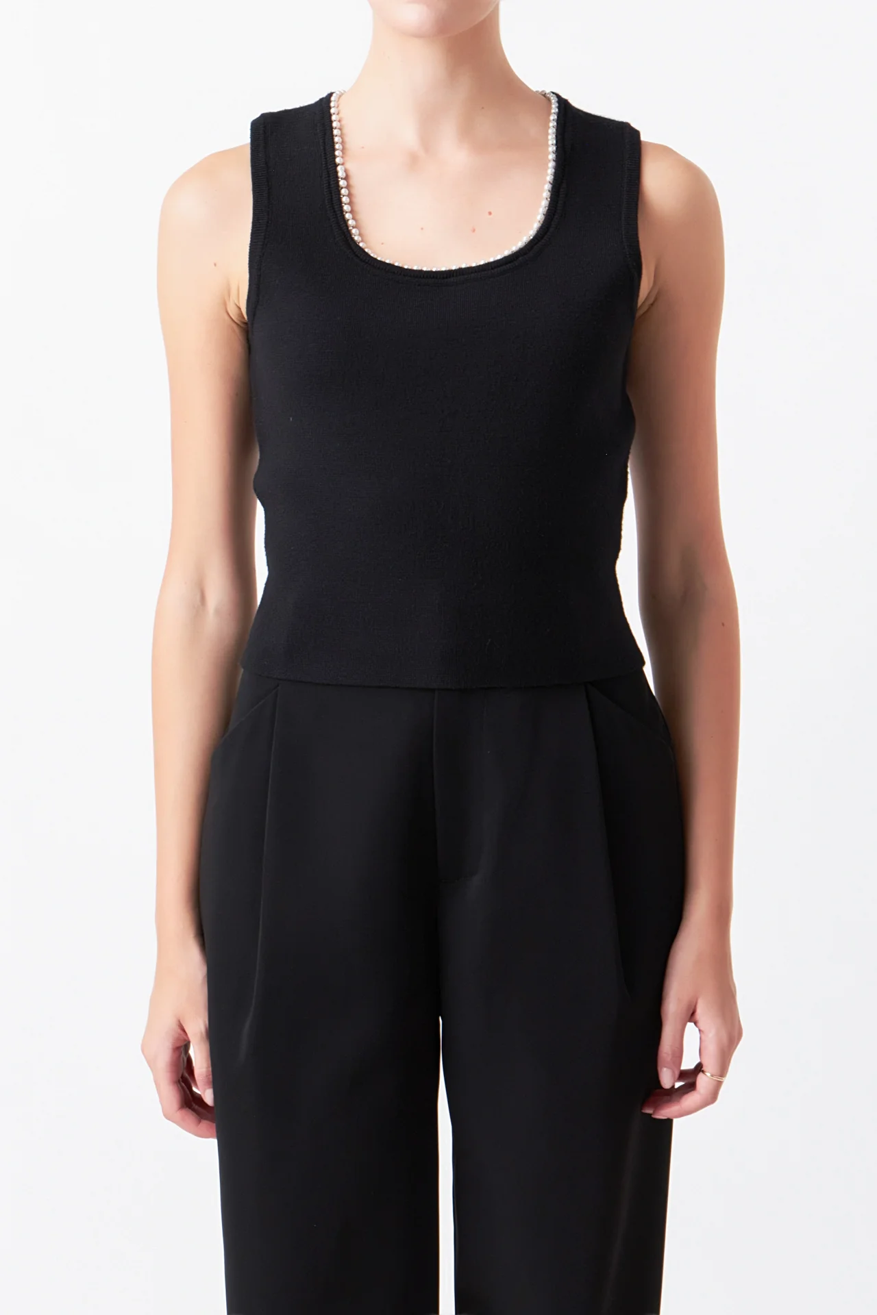 Pearl Trim Knit Tank Top