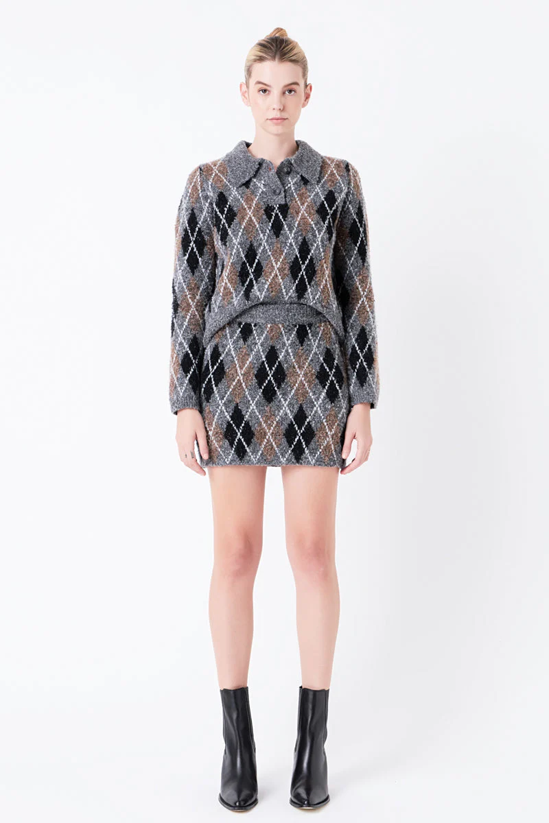 Argyle Knit Mini Skirt