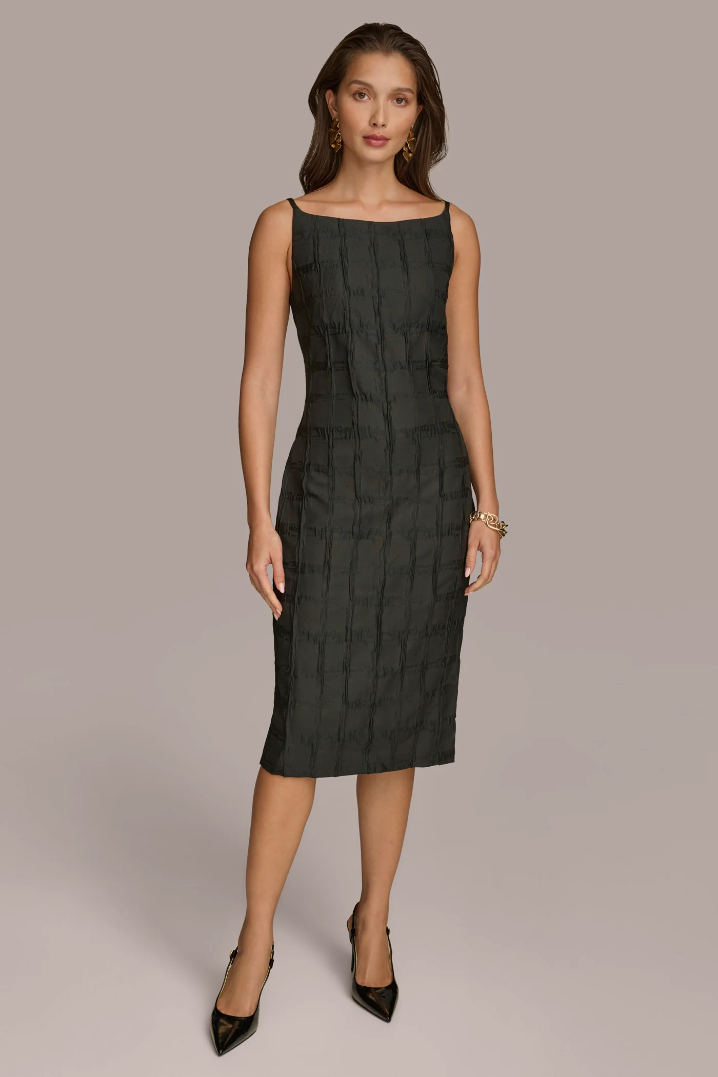 PLAID JACQUARD MIDI SHEATH DRESS