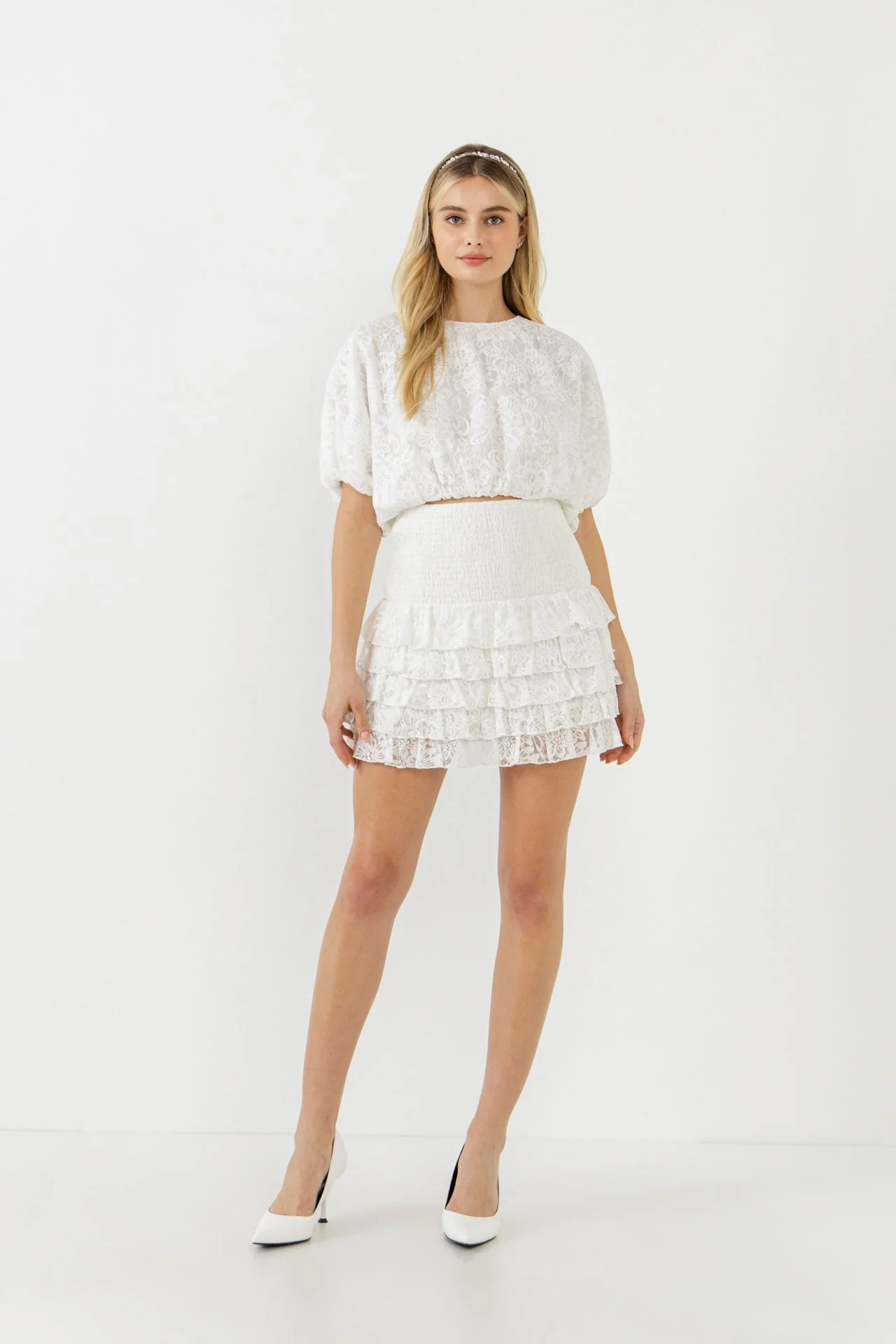 Laced Bubble Cropped Blouse