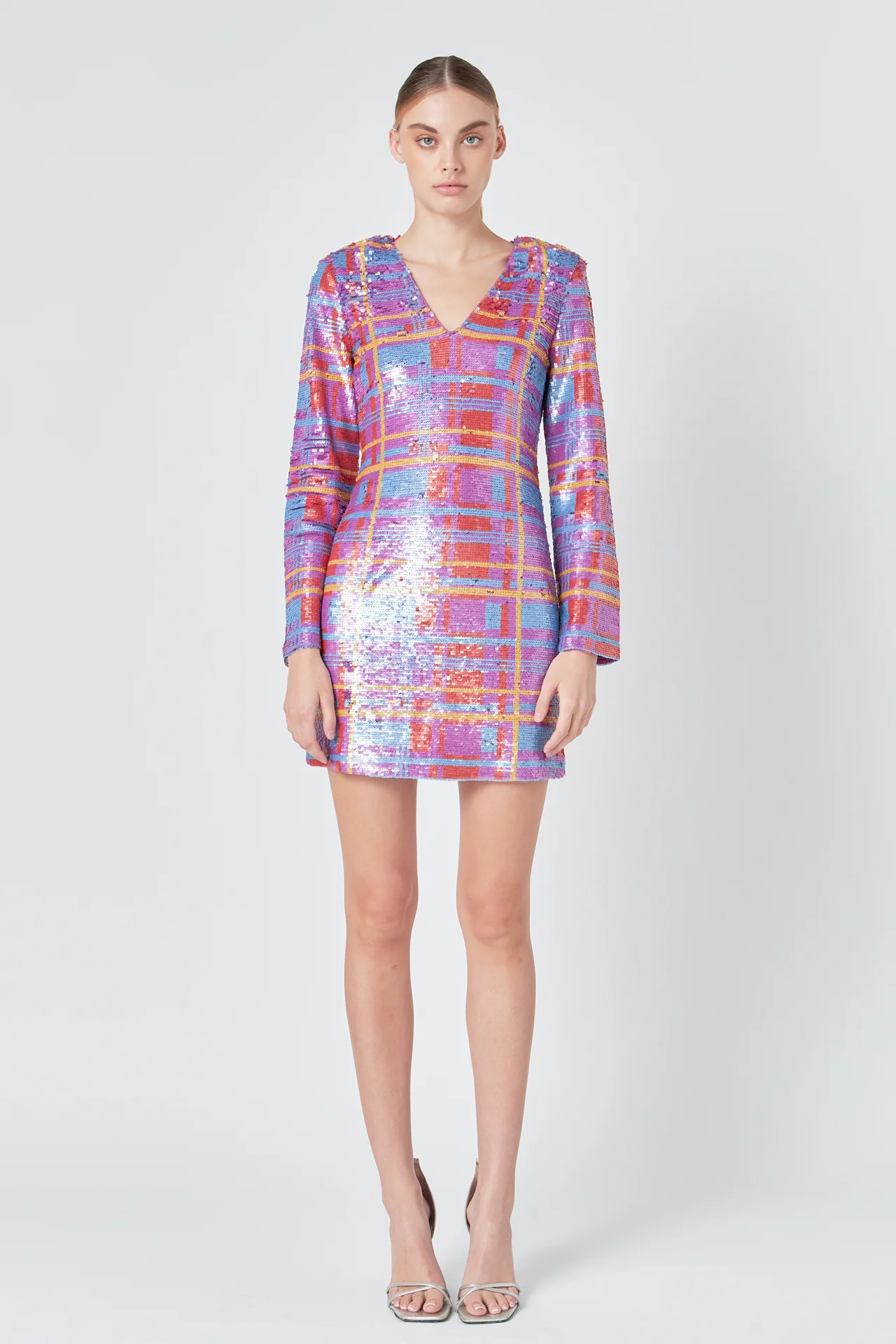 Check Pattern Sequins Dress