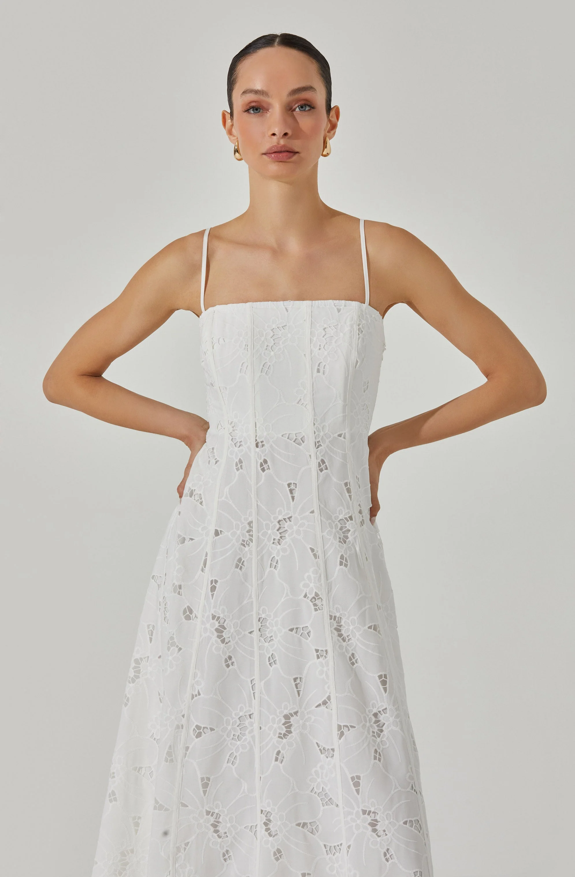 Lace Floral Eyelet Midi Dress