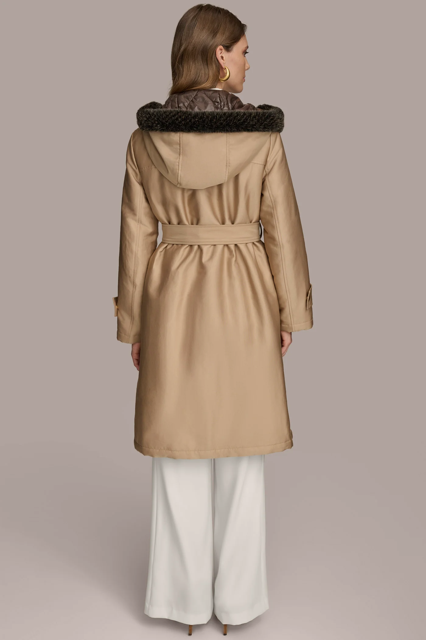 FAUX FUR TRIM LINED RAIN COAT