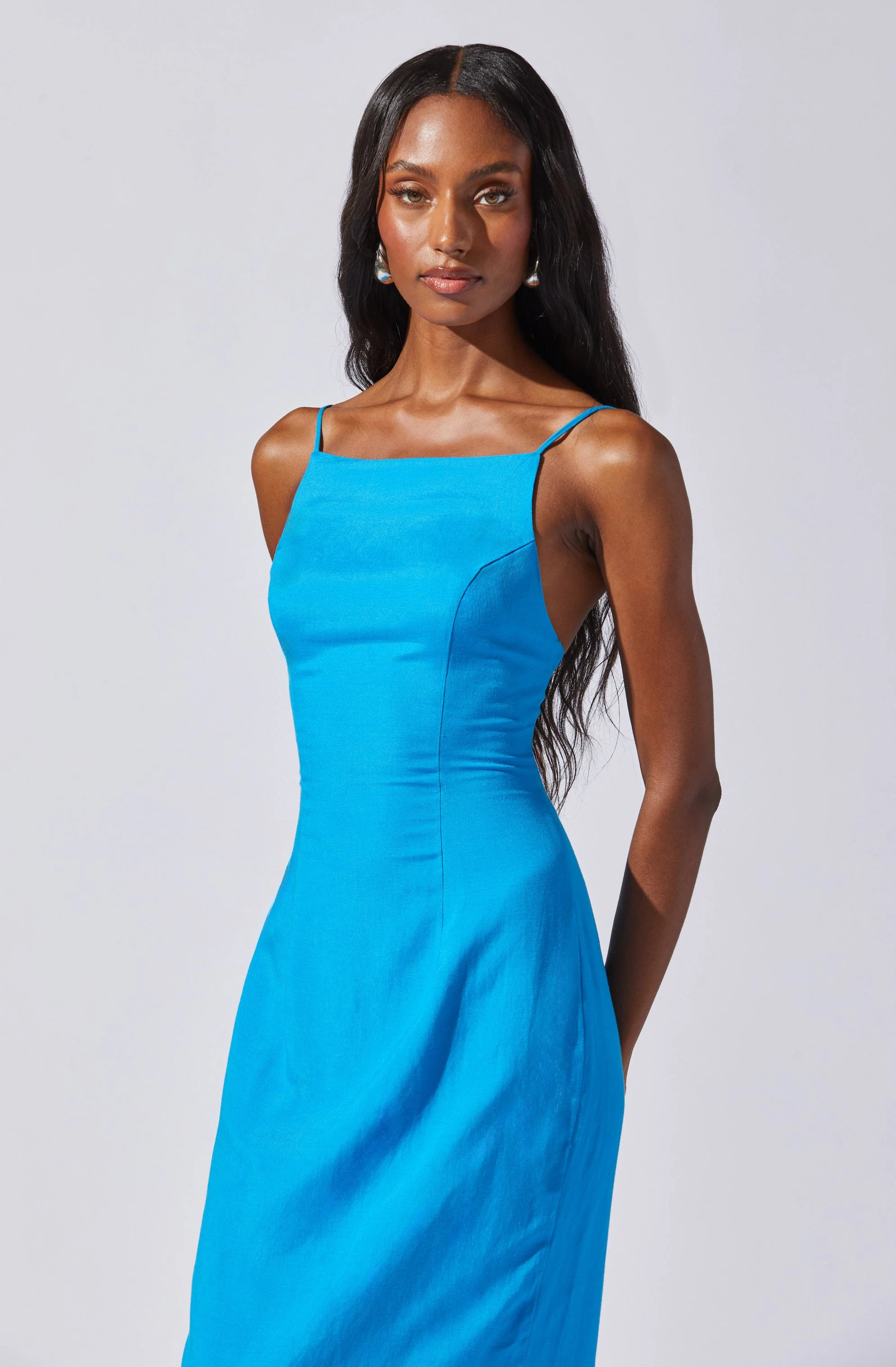 Open Back Linen-Blend Dress