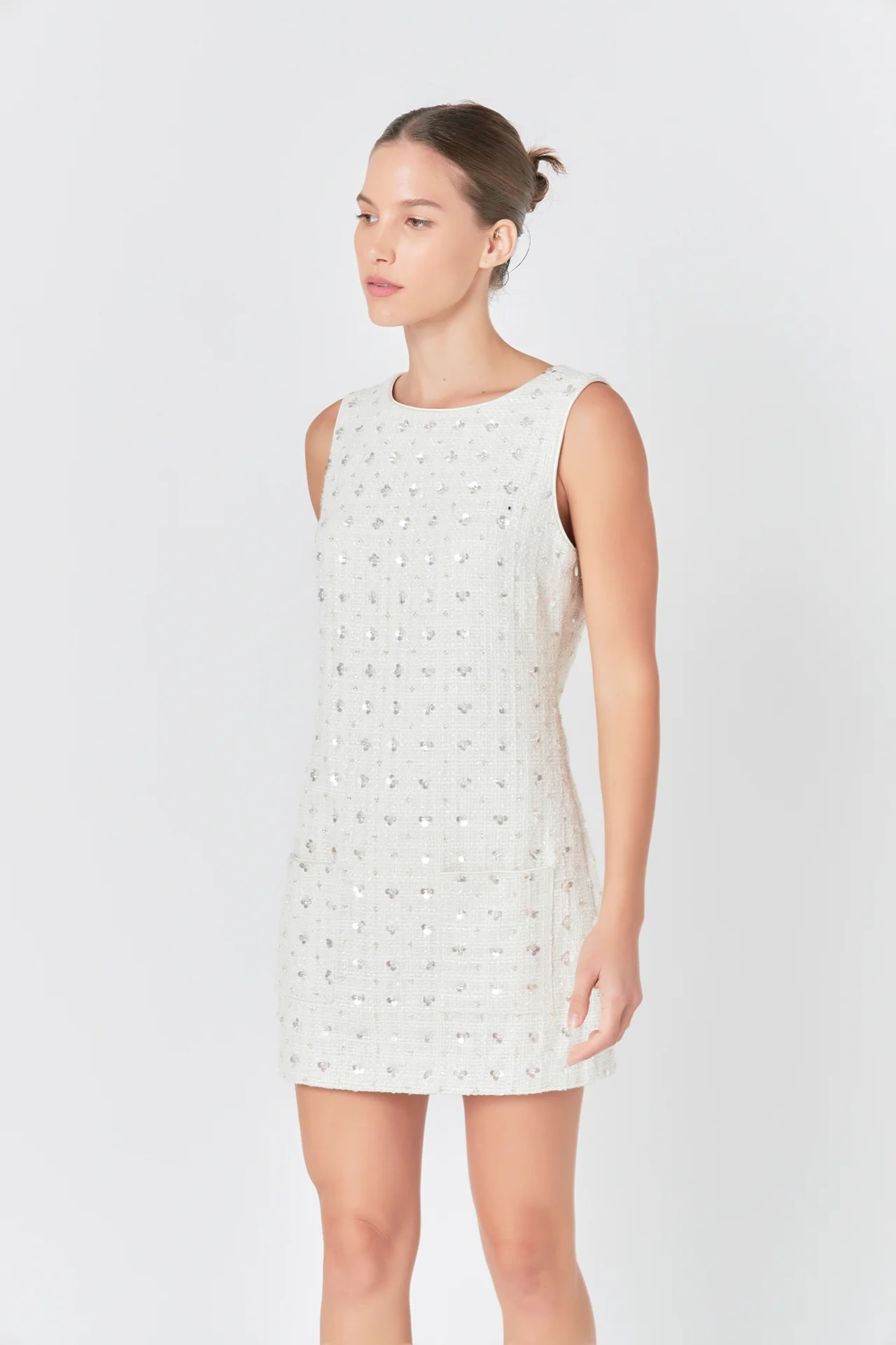 Premium Floral Embellishment Tweed Mini Dress