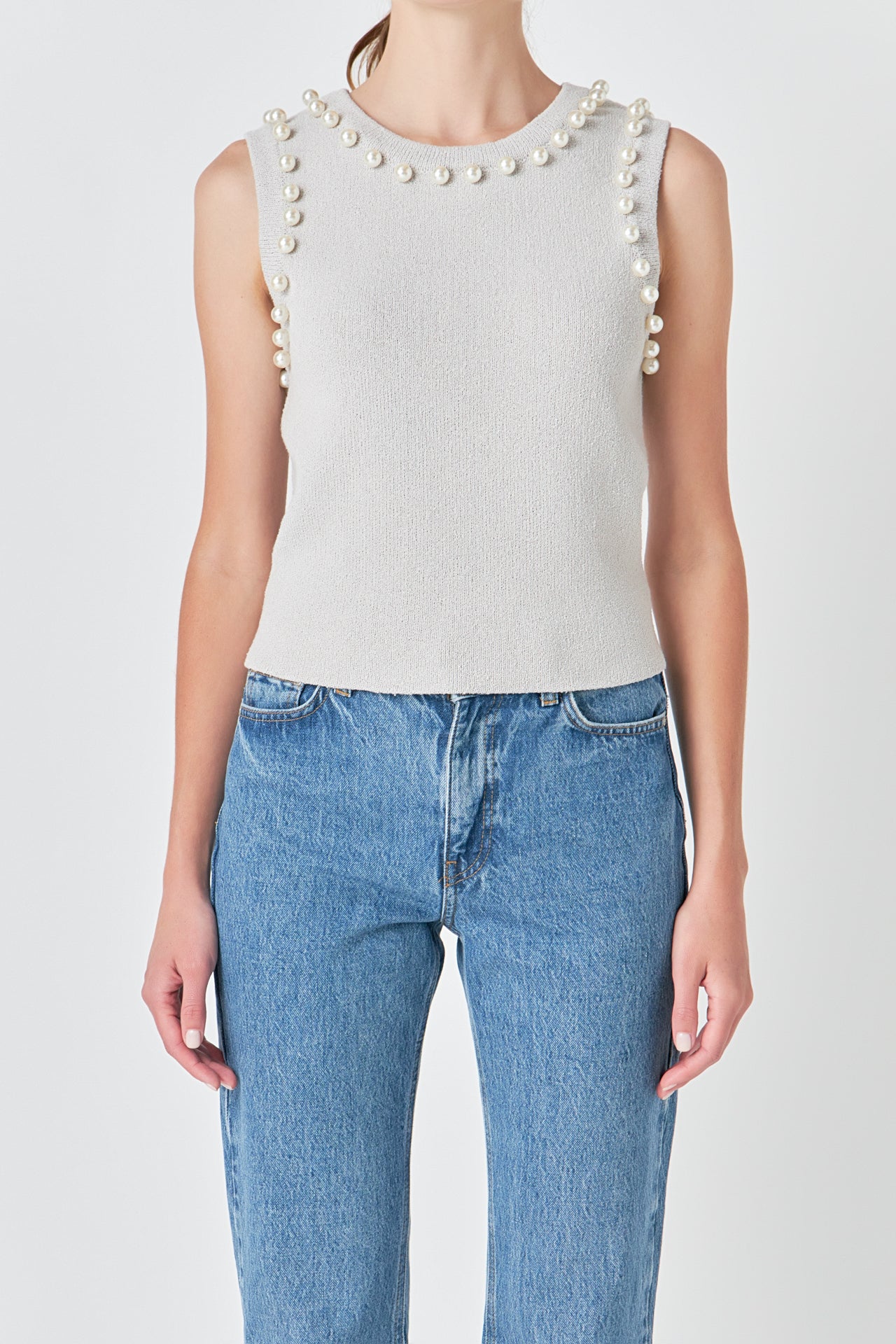 Pearl Detail Knit Tank Top