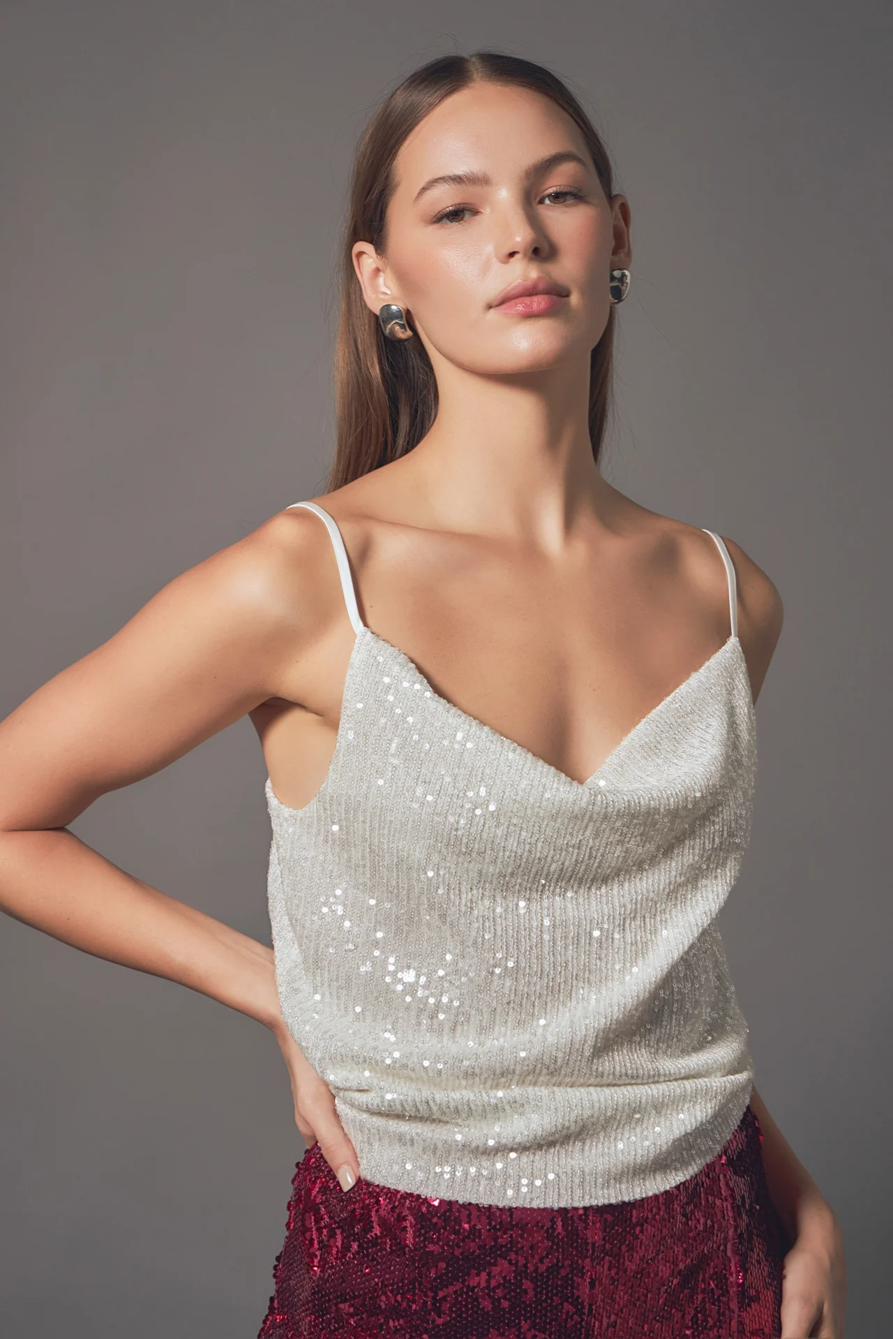 Sequins Cowl Neck Top