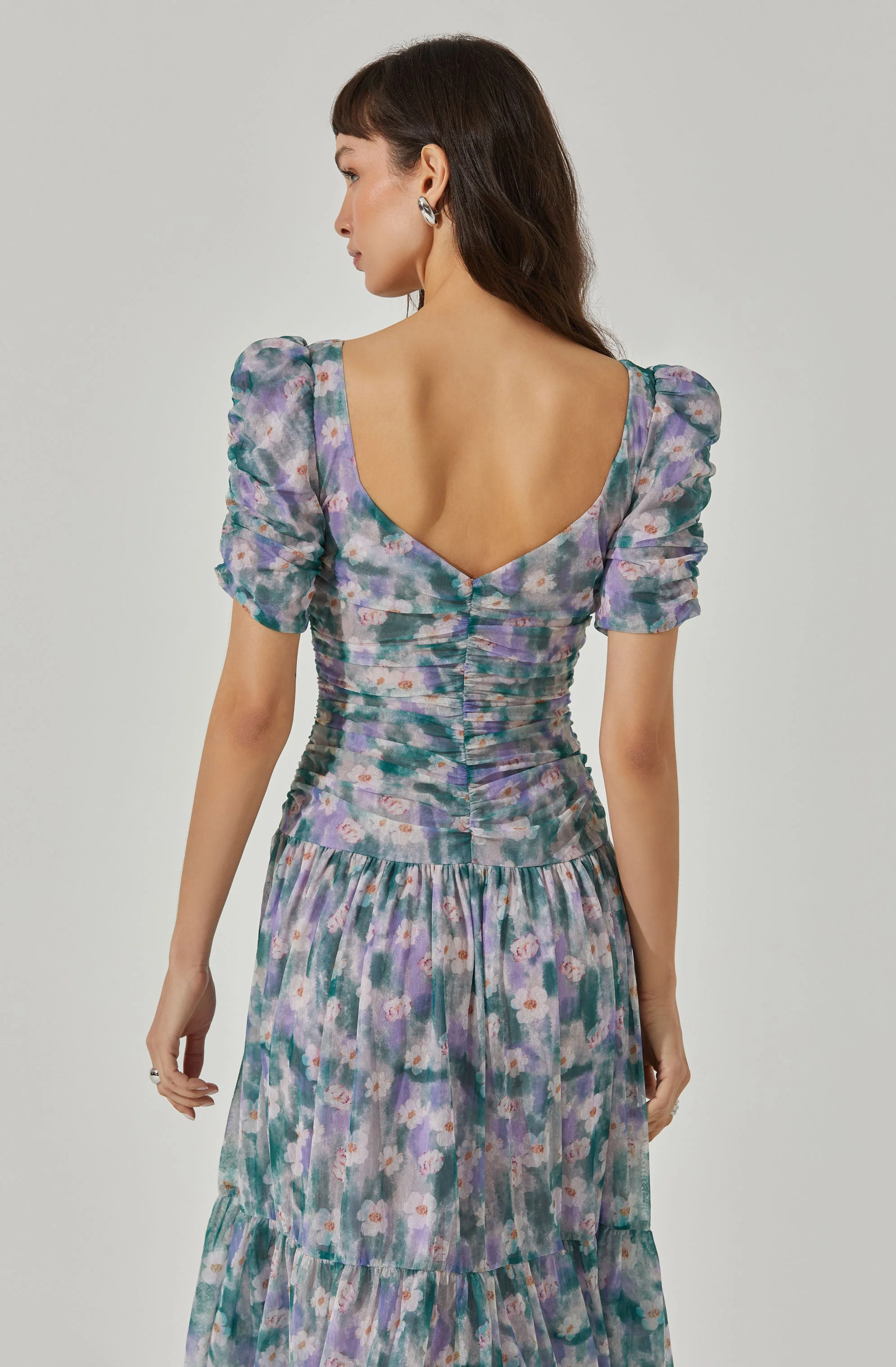Sweetheart Floral Mesh Midi Dress