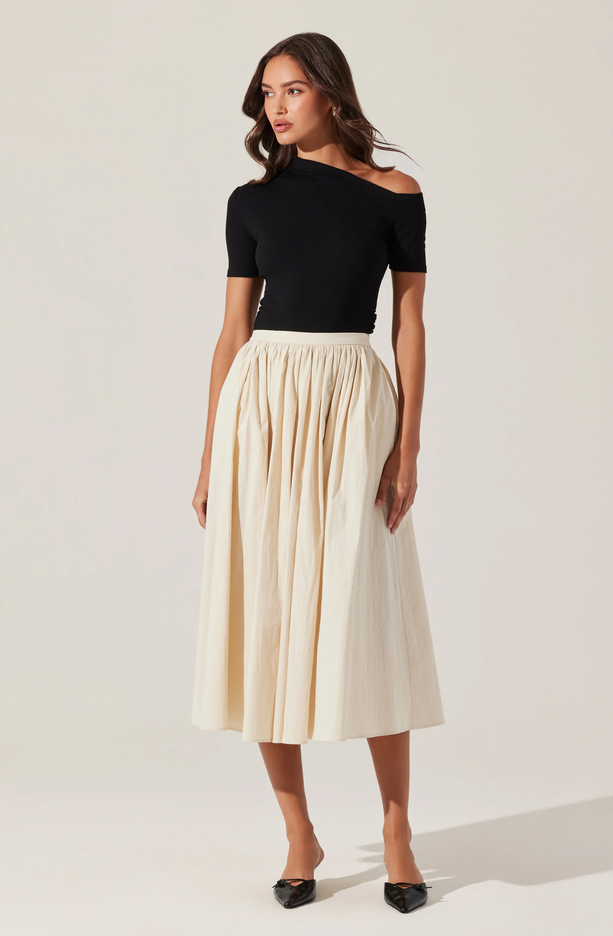 Ash Ribbed Off Shoulder Top