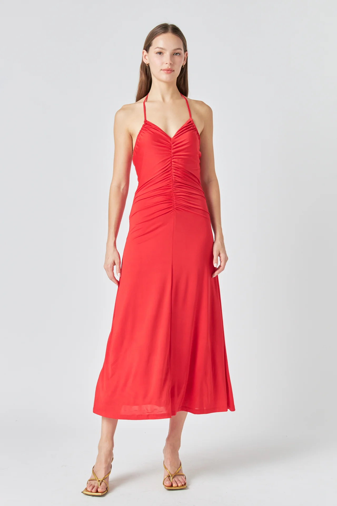 Halter Ruched Maxi Dress