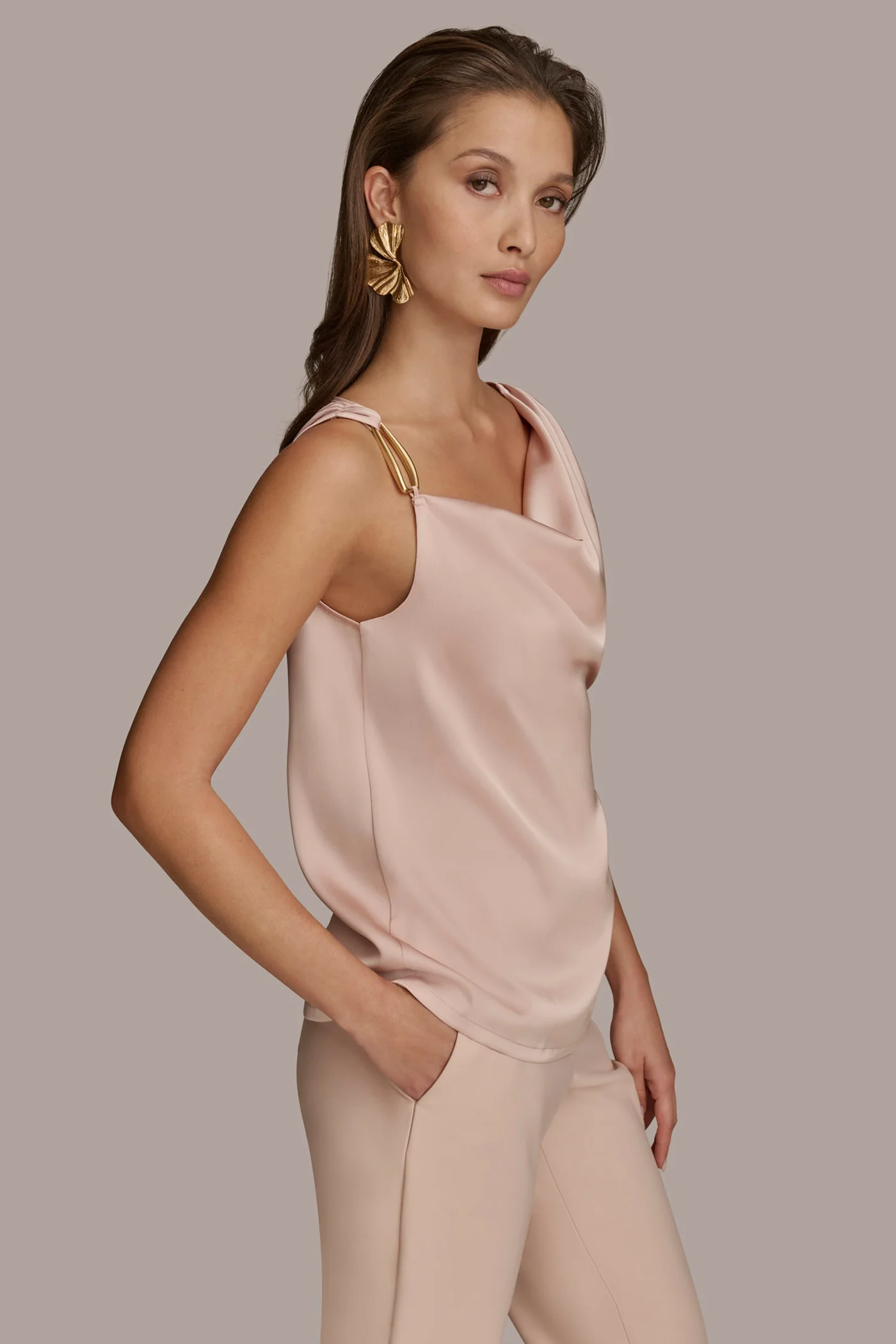 CHARMEUSE COWL NECK WITH HARDWARE