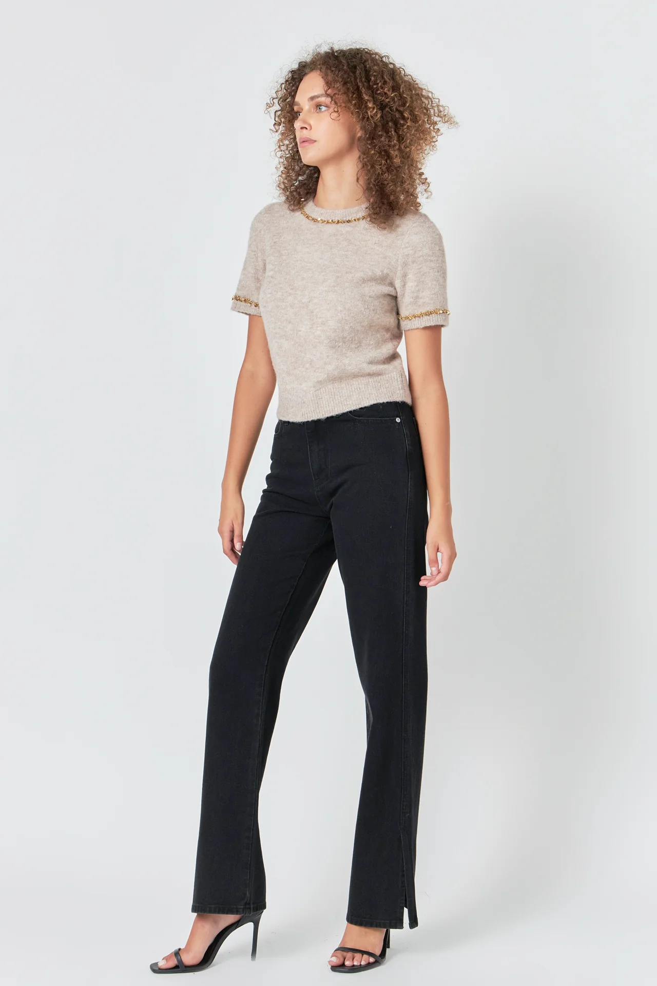 Trimmed Knit Short Sleeve Top