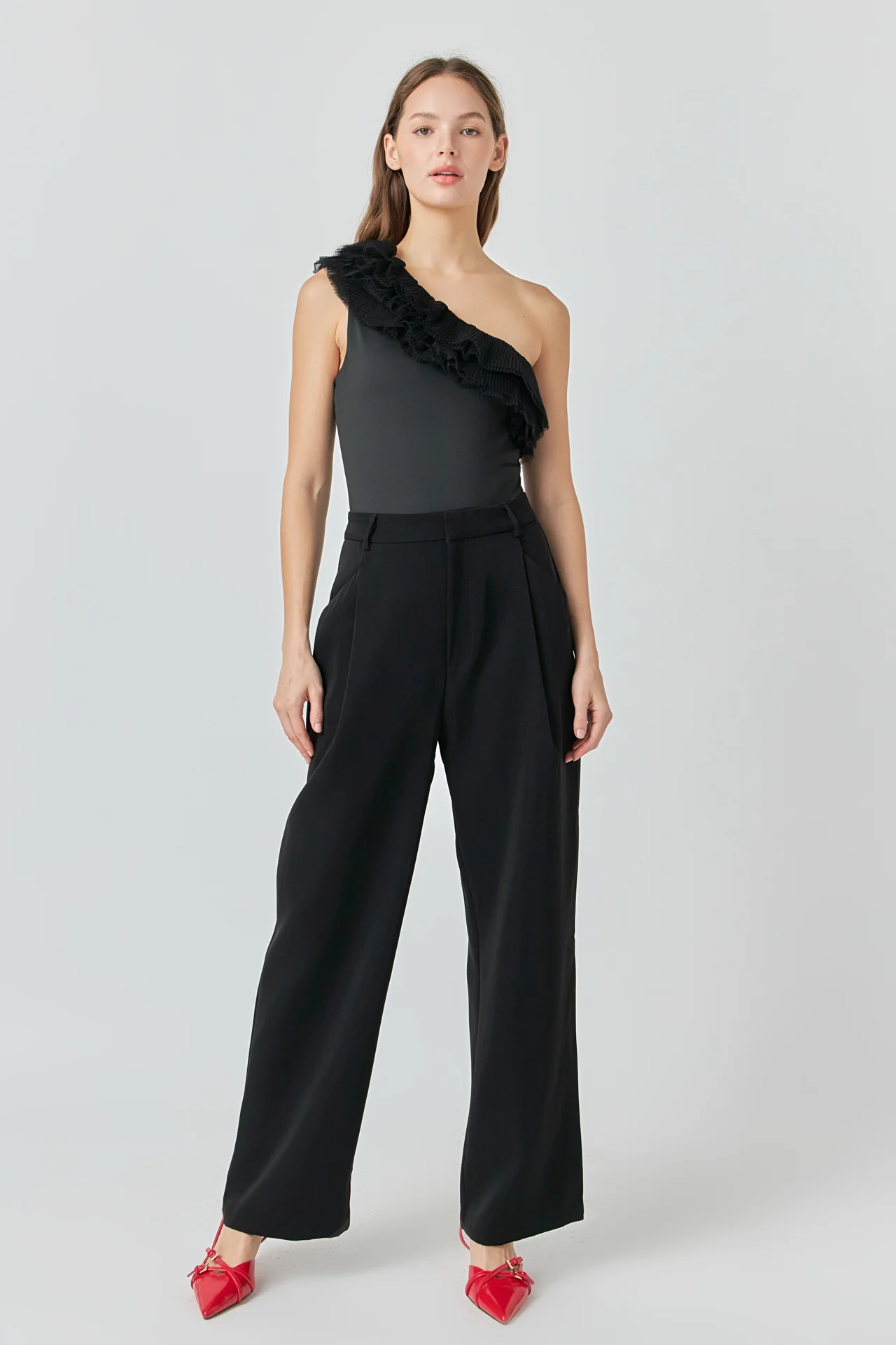 Ruffled Asymmetrical Bodysuit