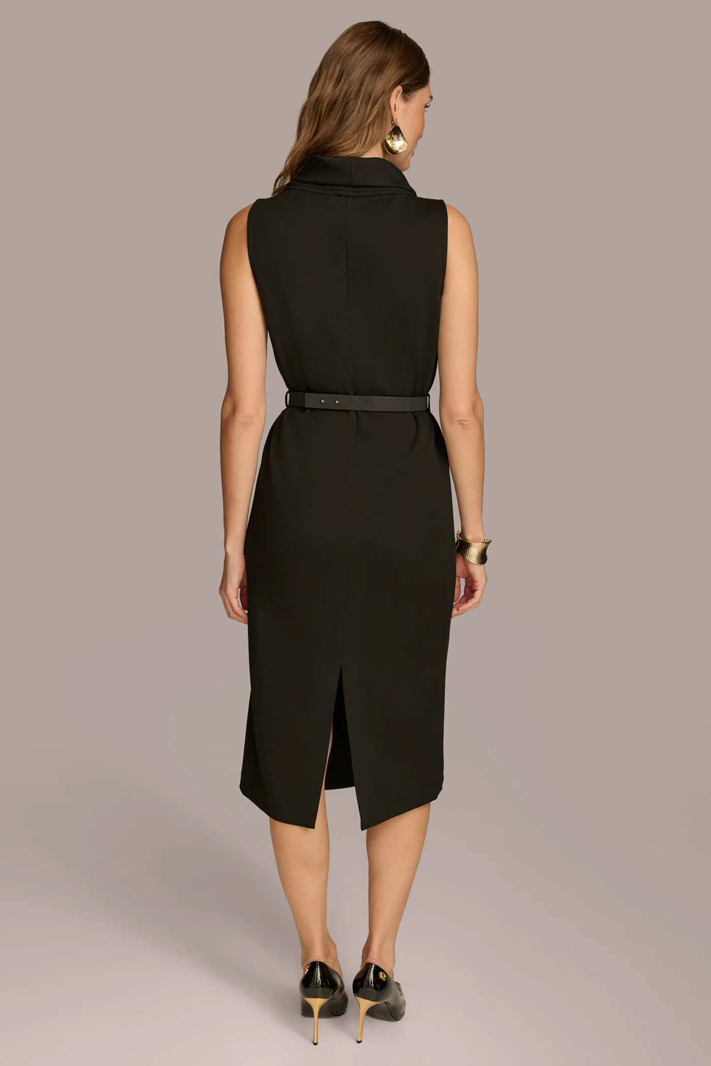 MOCK NECK MIDI DRESS WITH BELT